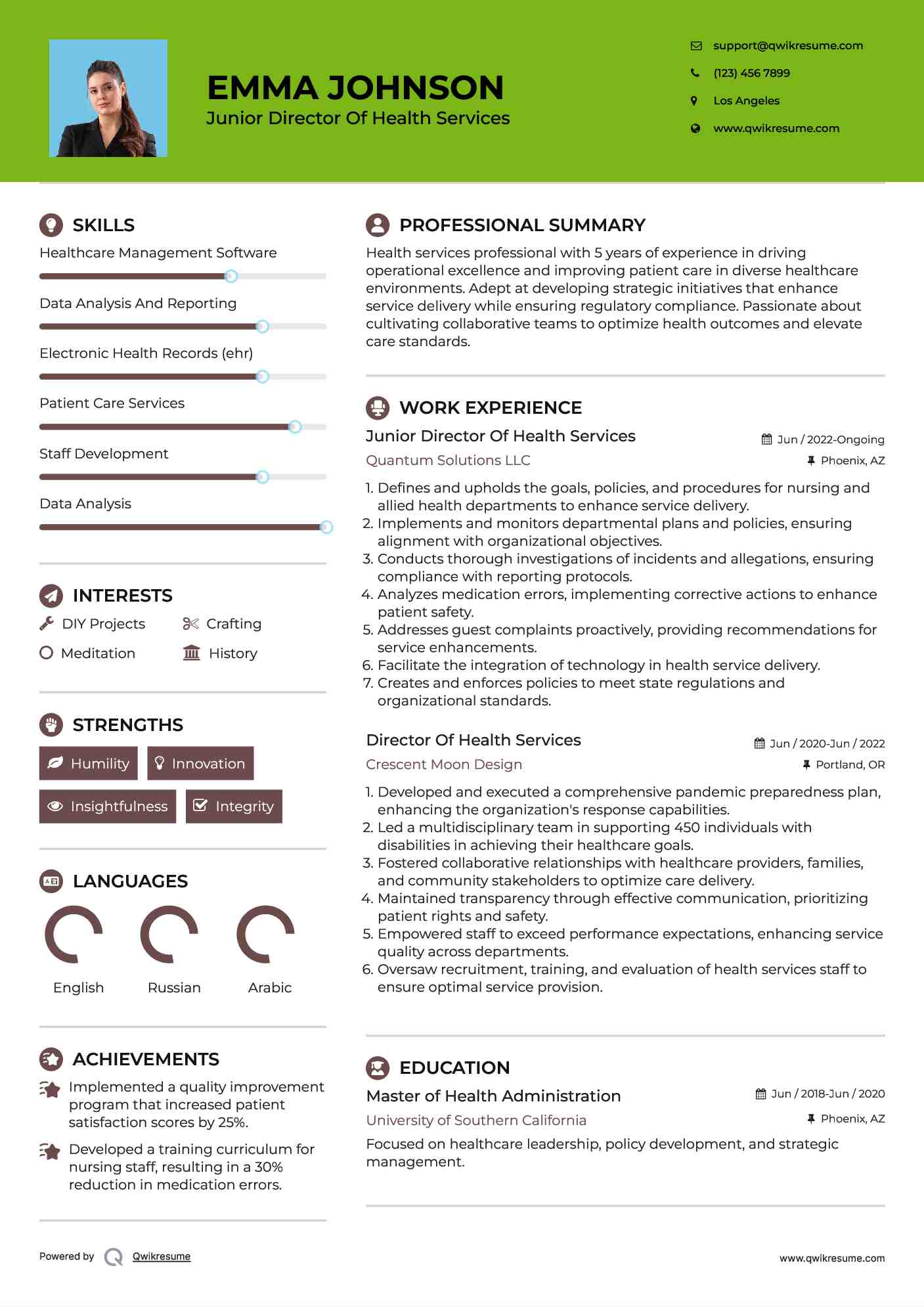 Junior Director Of Health Services Resume Template