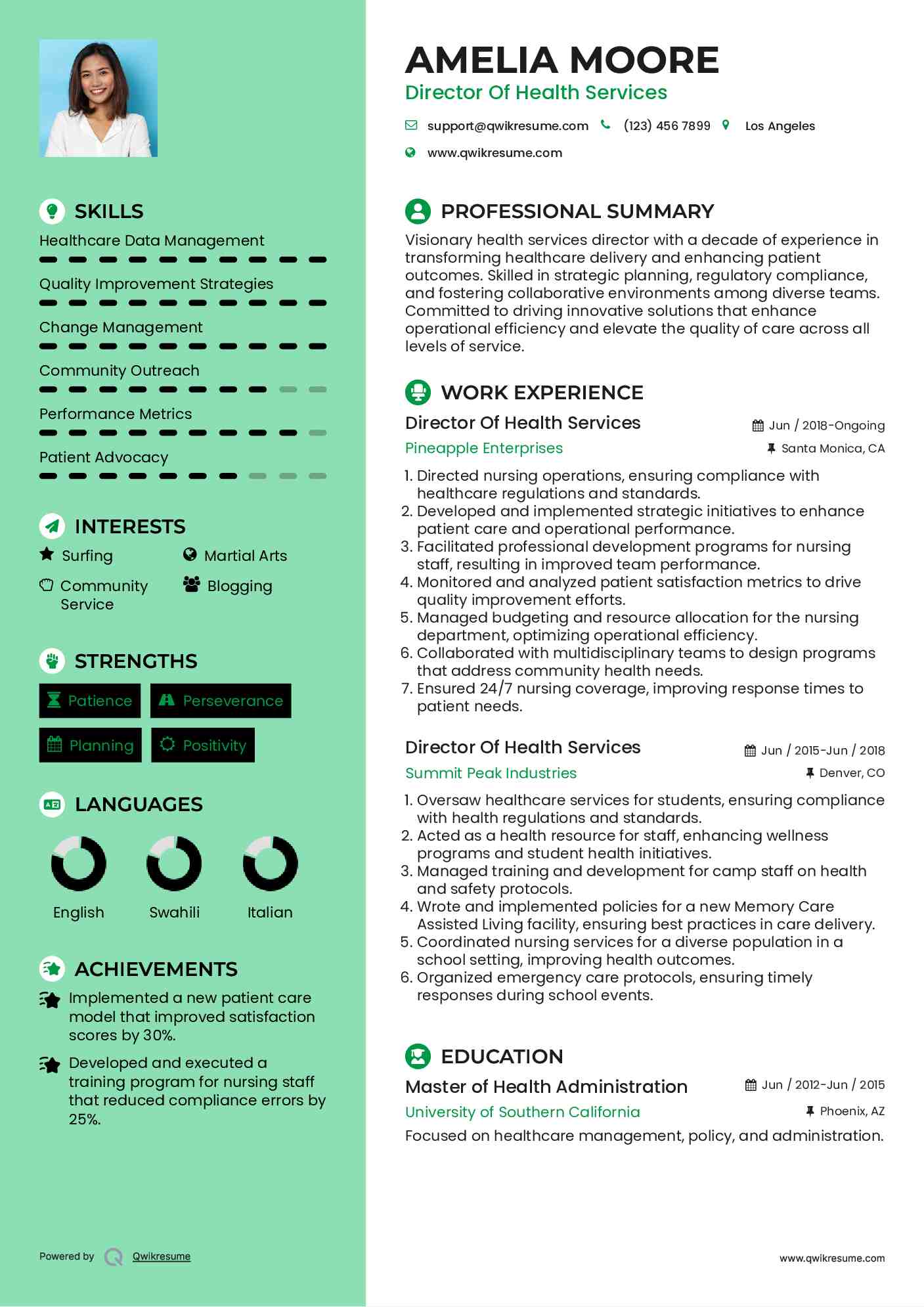 Director Of Health Services Resume Format