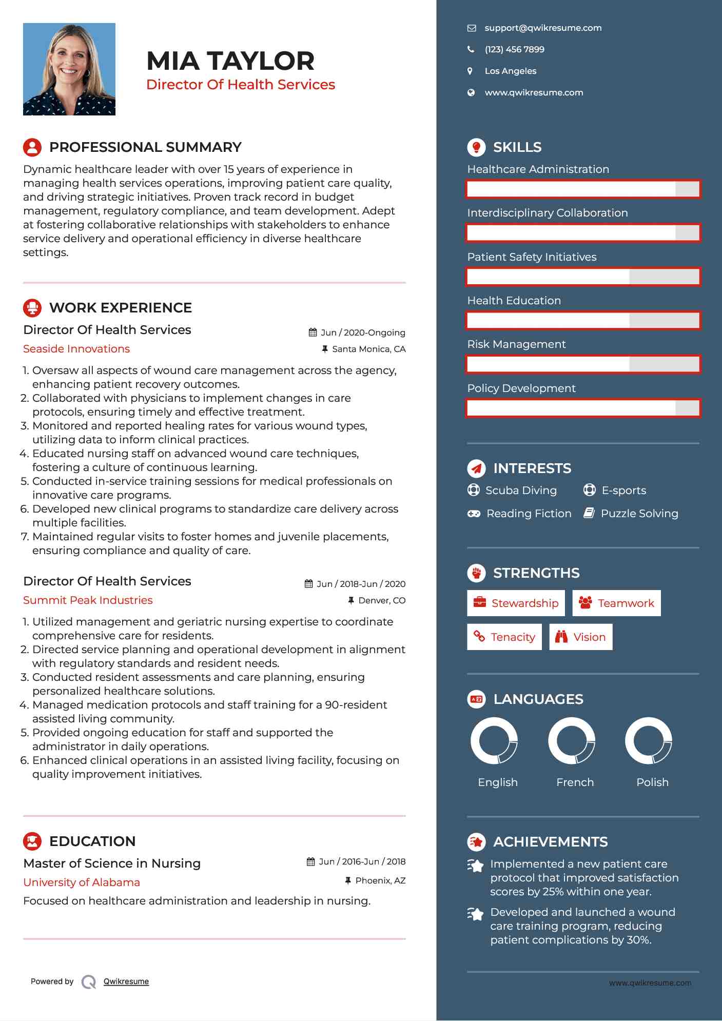 Director Of Health Services Resume Template