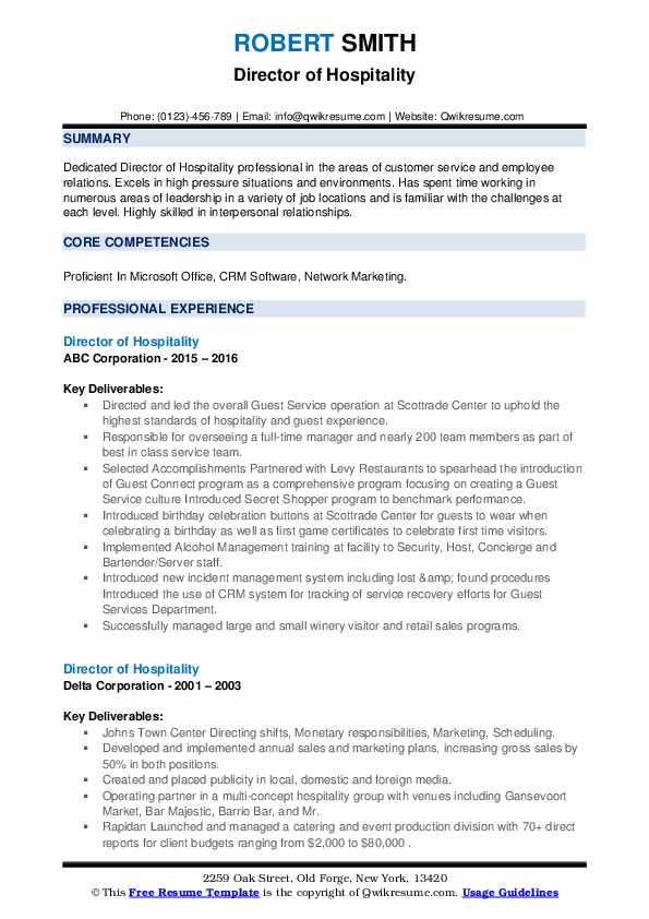 Director of Hospitality Resume - Director Of Hospitality 1659458409 Pdf 