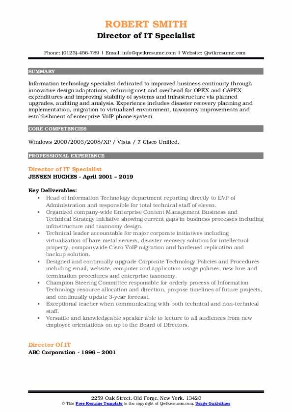 Director Of IT Resume Samples - Director Of It 1566881187 Pdf 