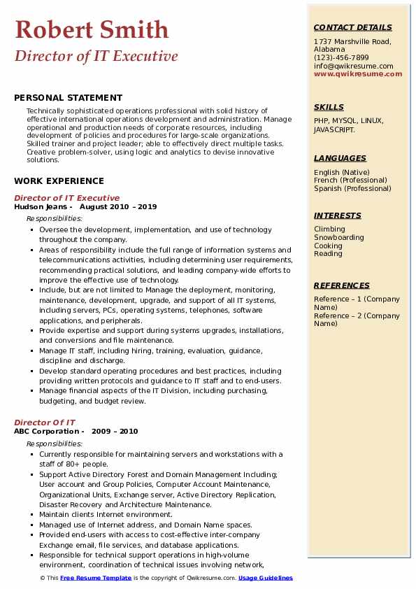 Director Of IT Resume Samples - Director Of It 1566881218 Pdf 