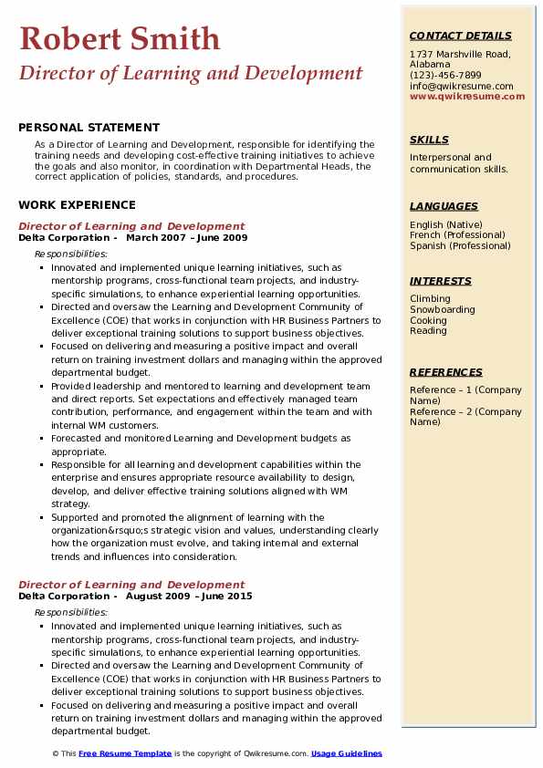 Director of Learning and Development - Director Of Learning And Development 1713709404 Pdf