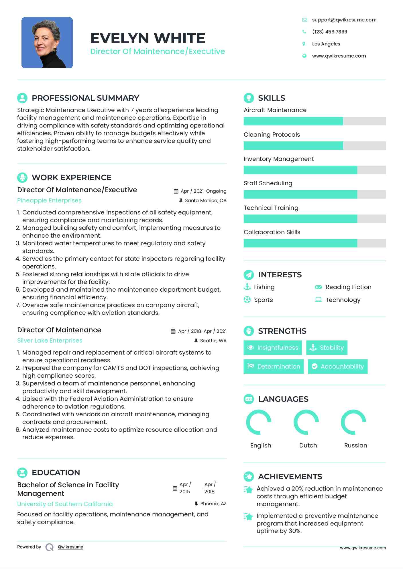 Director Of Maintenance/Executive Resume Sample