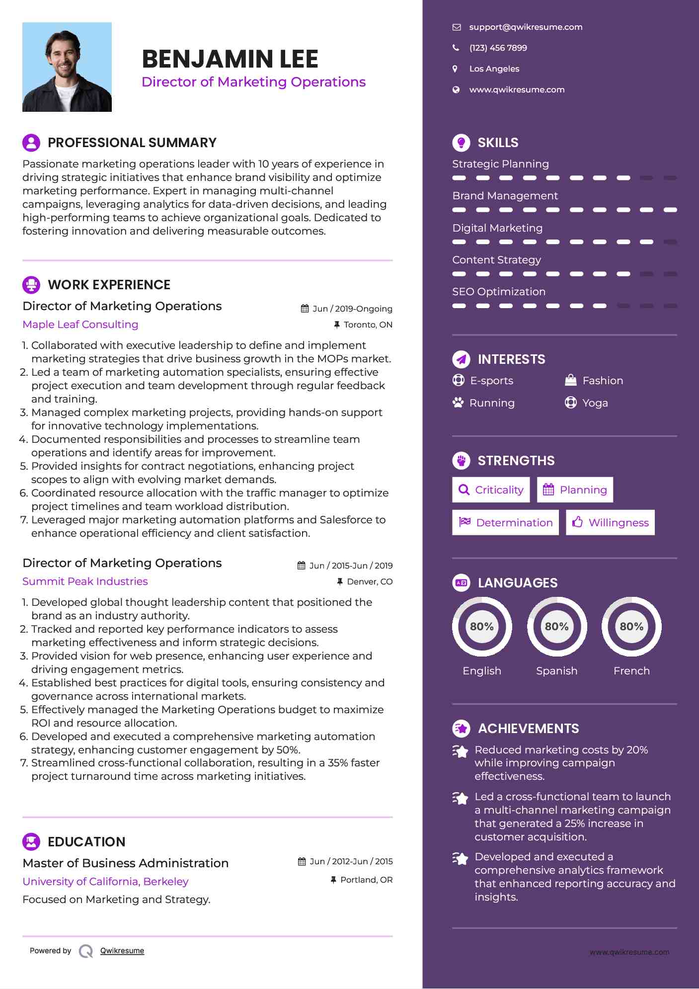 Director of Marketing Operations Resume Sample