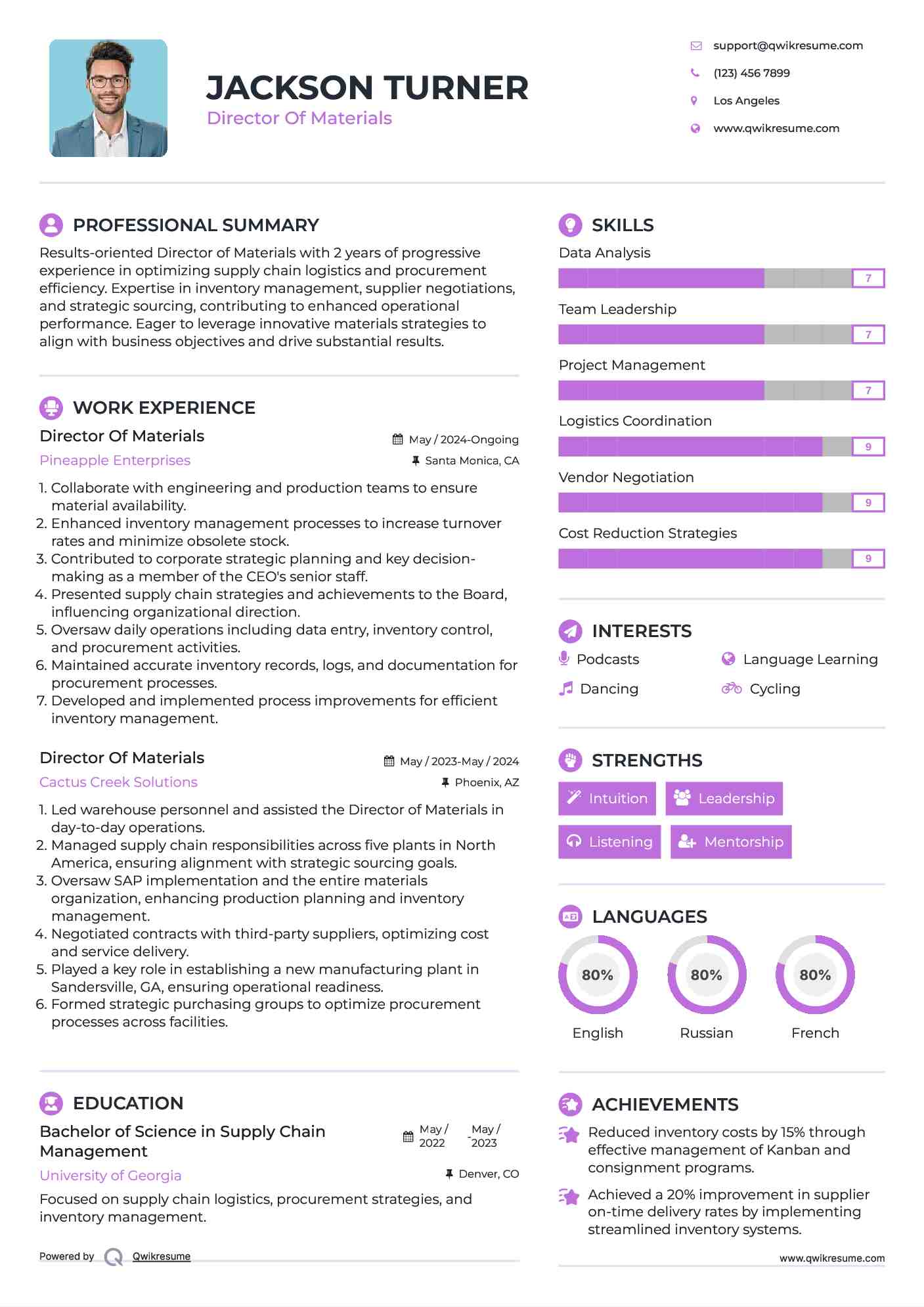 Director Of Materials Resume Format
