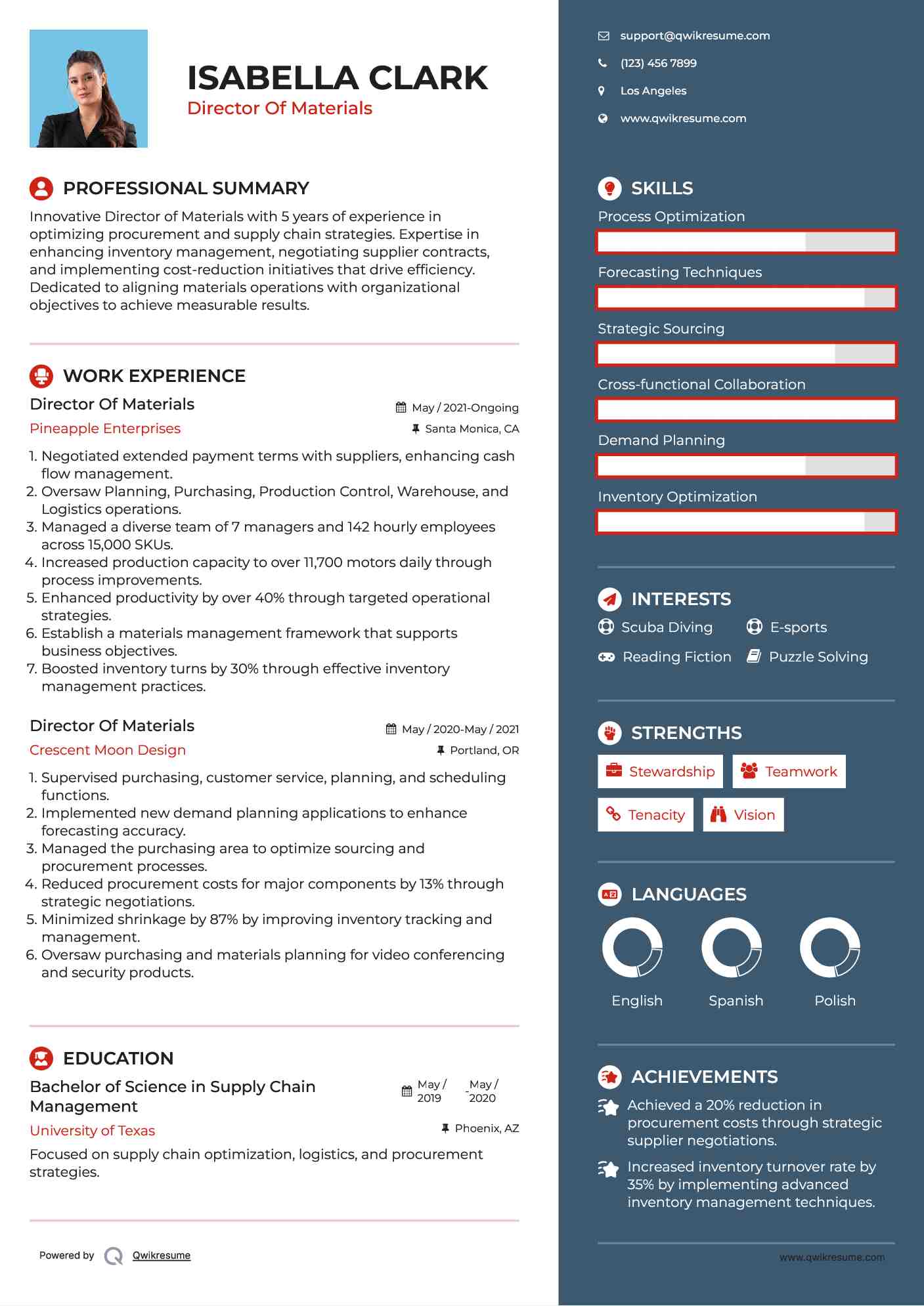 Director Of Materials Resume Format