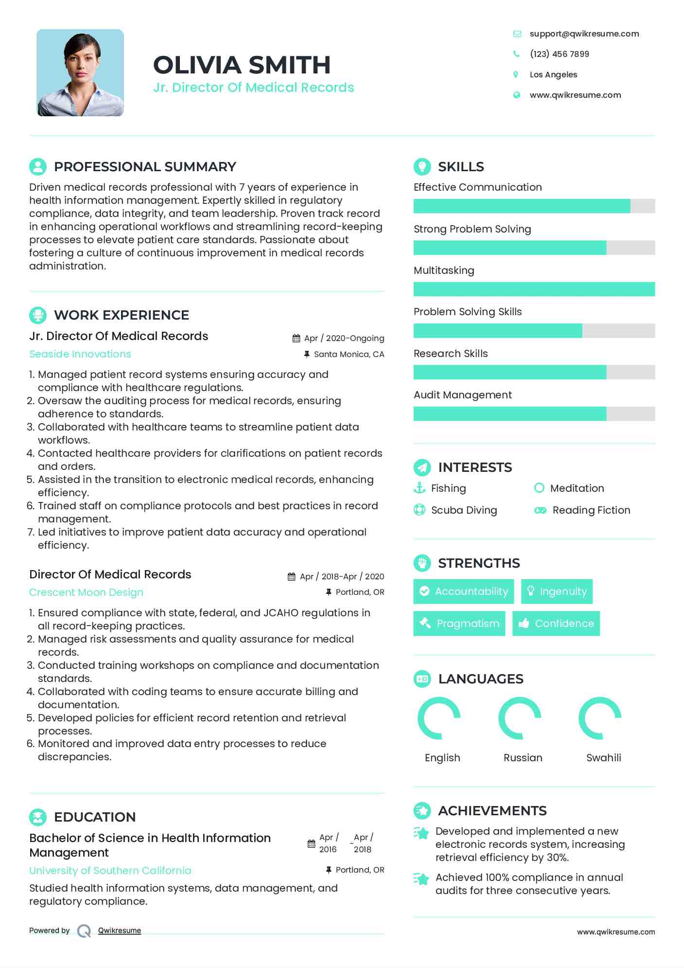 Jr. Director Of Medical Records Resume Format
