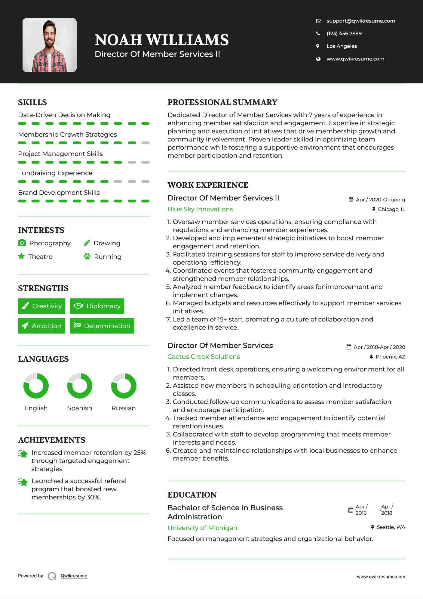 Director Of Member Services II Resume Model