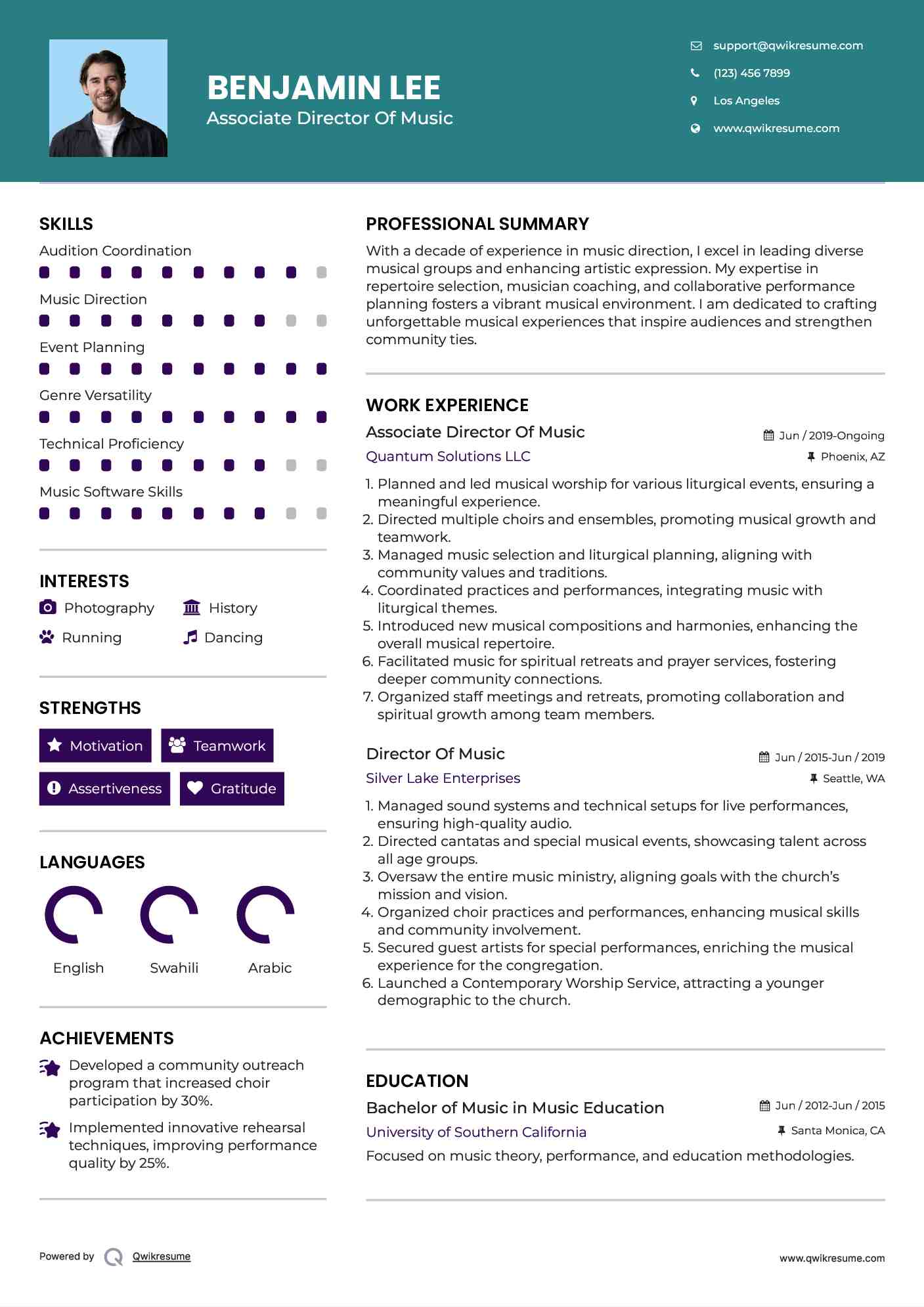 Associate Director Of Music Resume Format