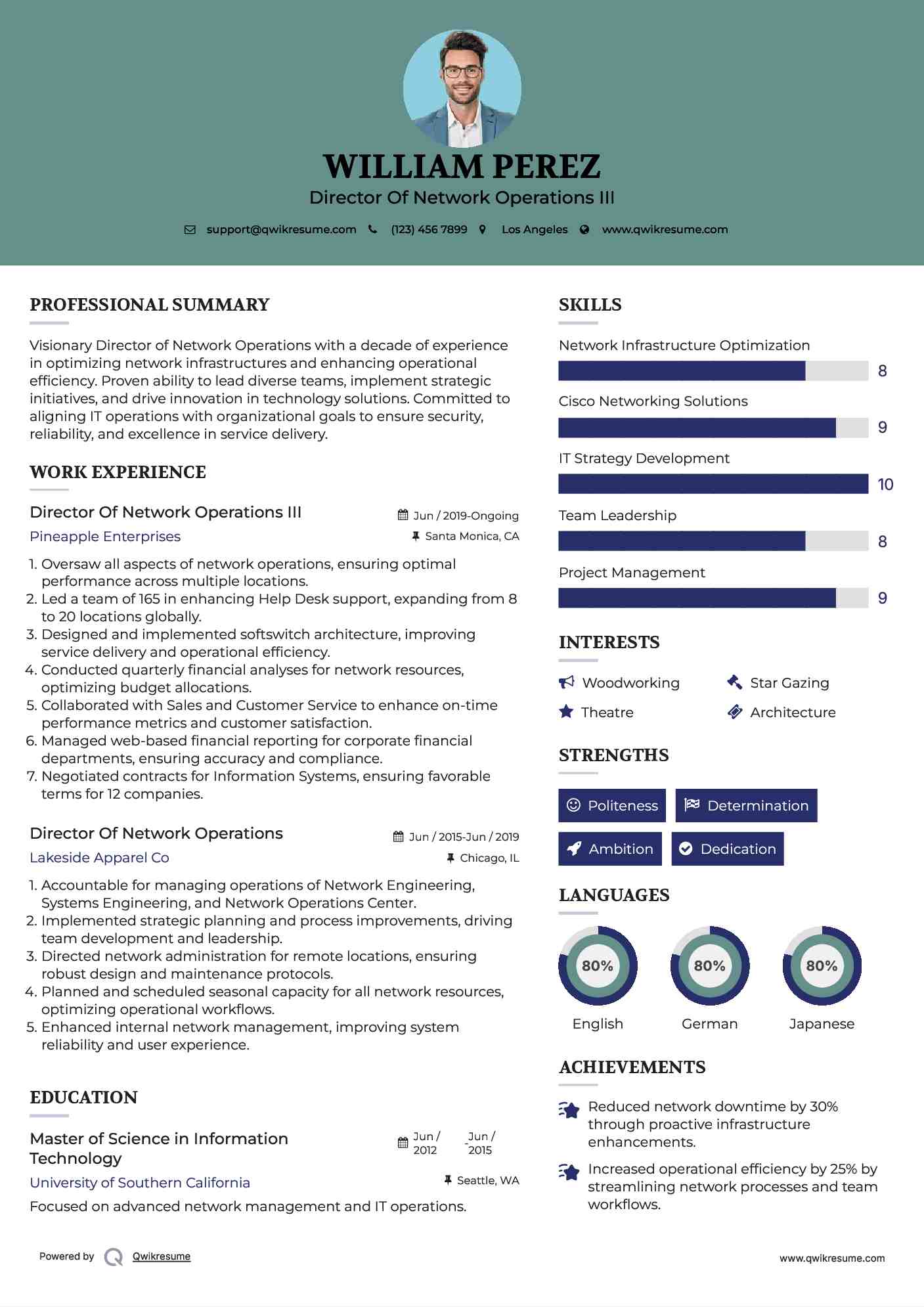 Director Of Network Operations III Resume Sample