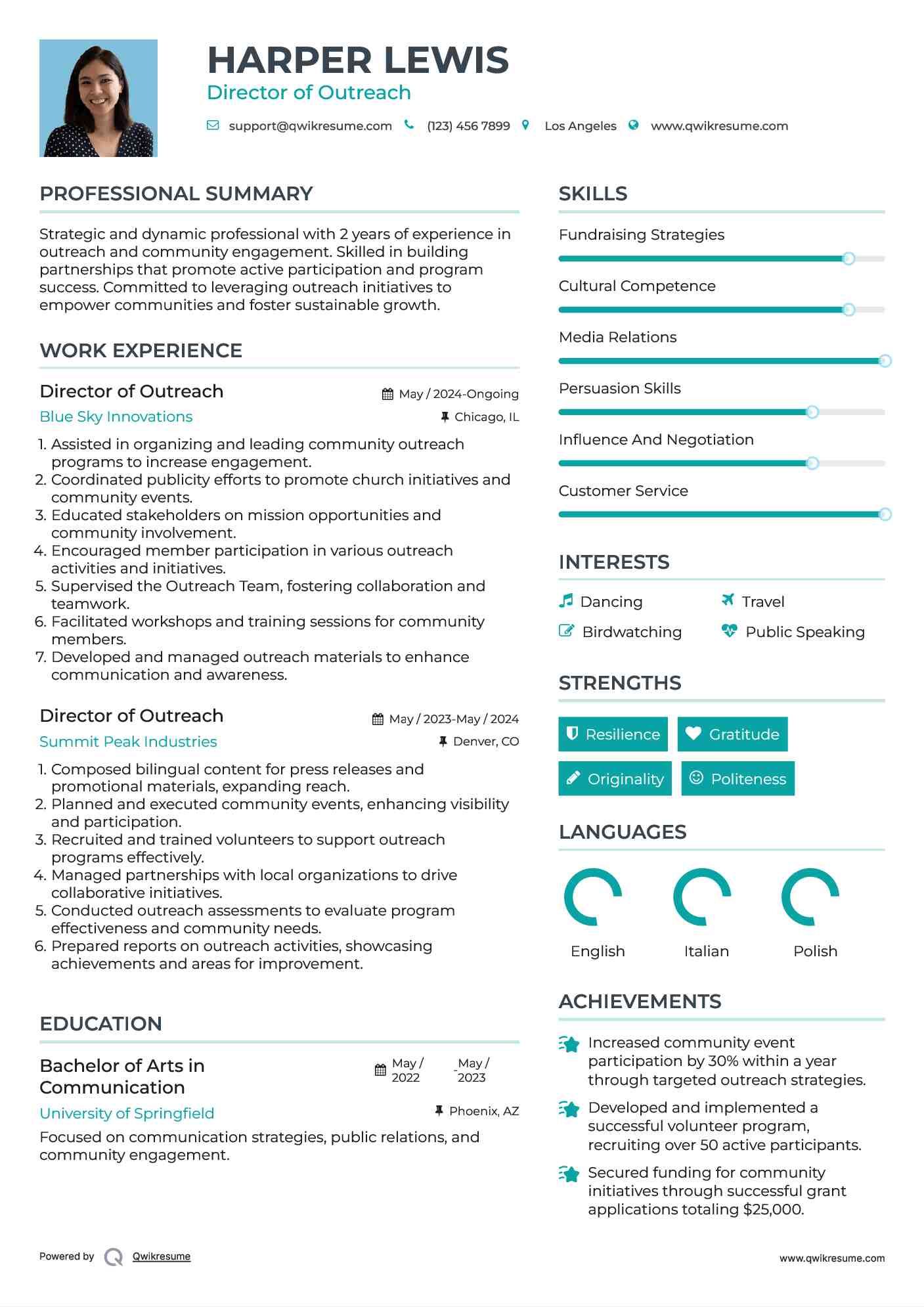 Director of Outreach Resume Format
