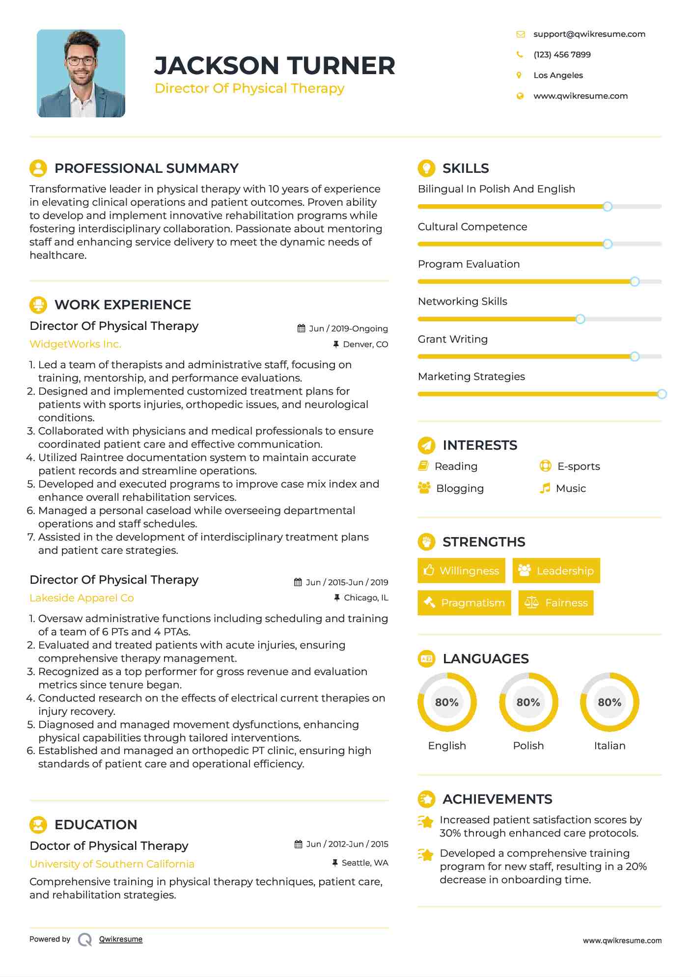 Director Of Physical Therapy Resume Format