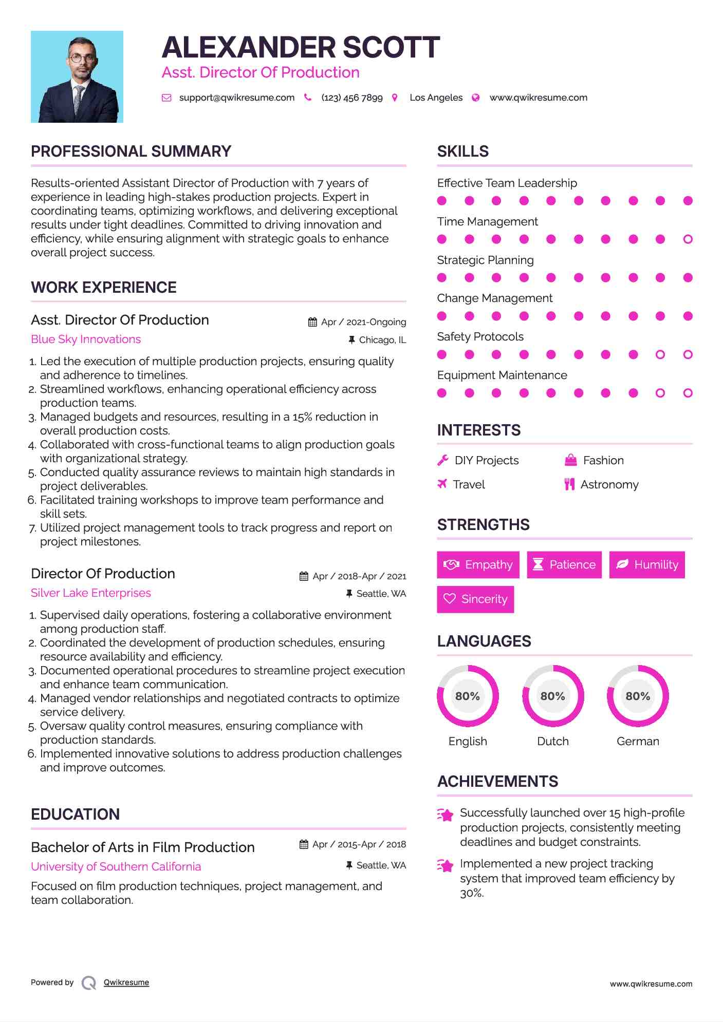 Asst. Director Of Production Resume Template