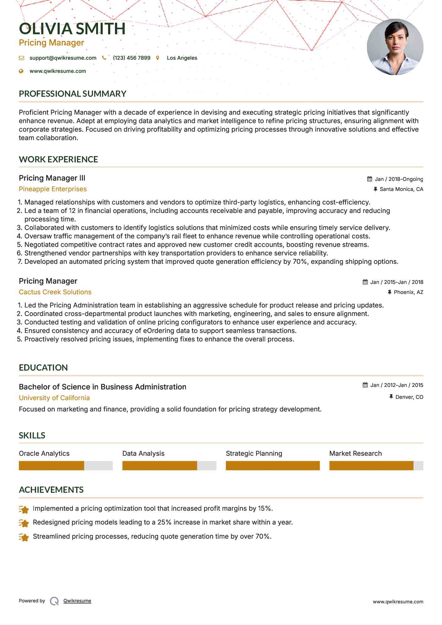 Pricing Manager III Resume Format