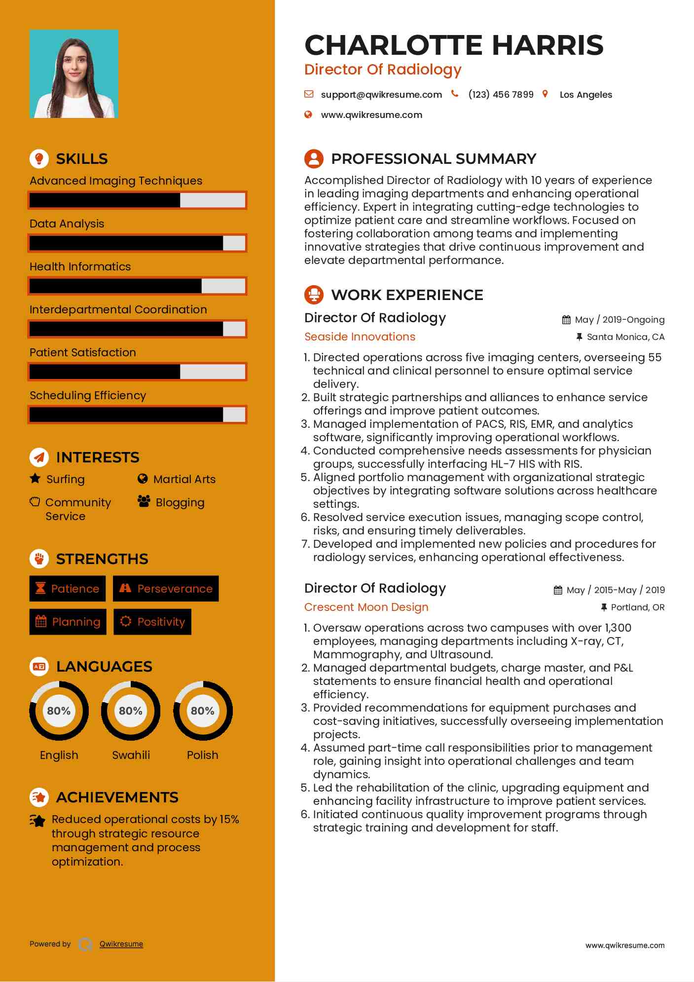Director Of Radiology Resume Example