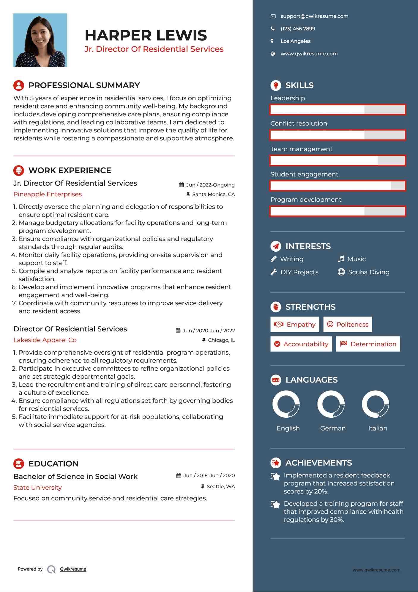 Jr. Director Of Residential Services Resume Format