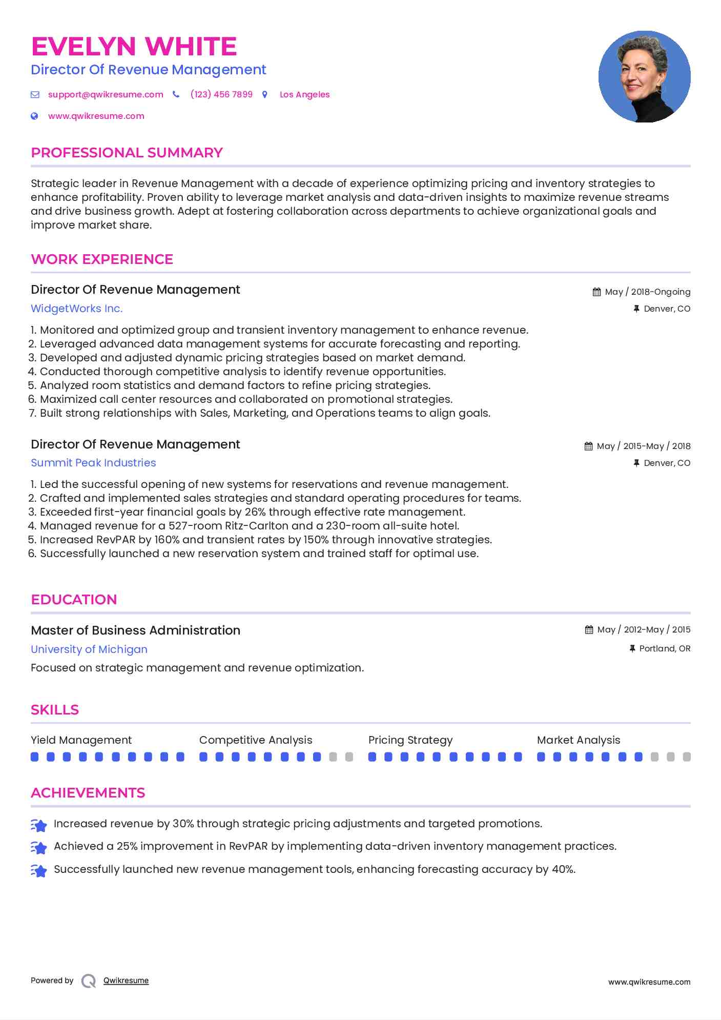 Director Of Revenue Management Resume Template