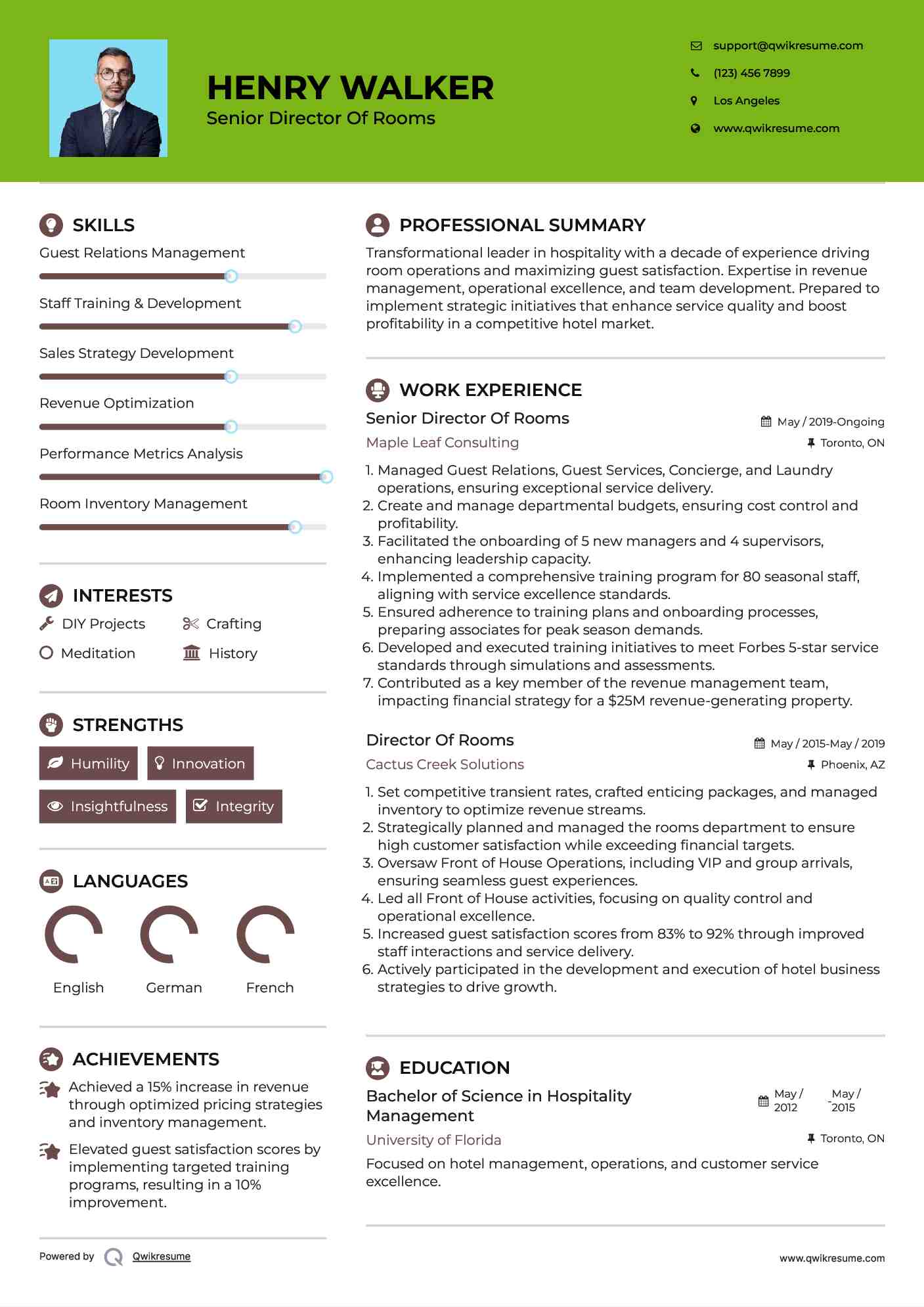 Senior Director Of Rooms Resume Sample