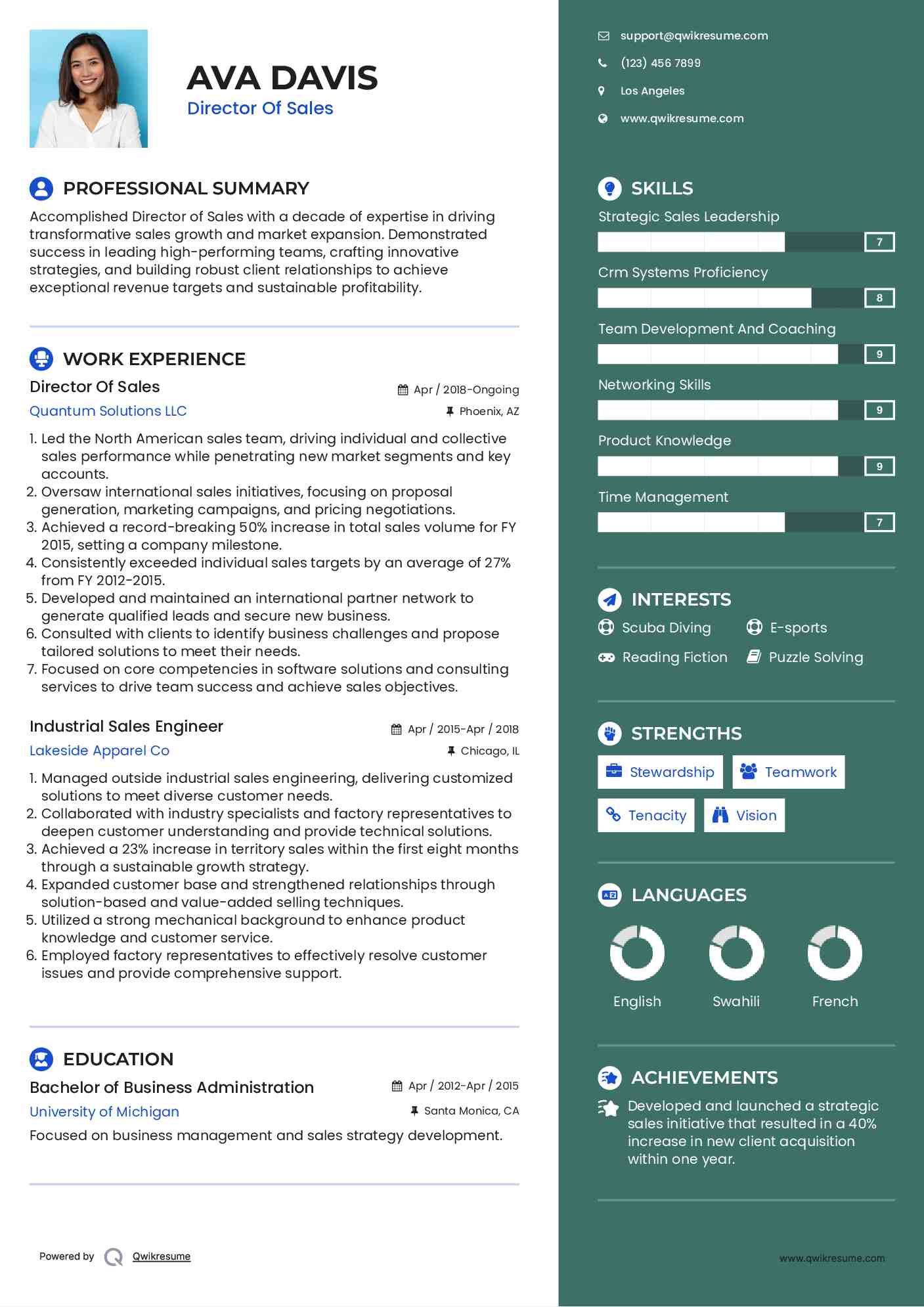 Sales Director Resume Sample