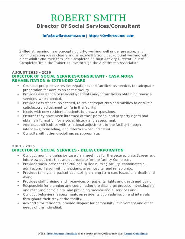 Director Of Social Services Resume Samples | QwikResume