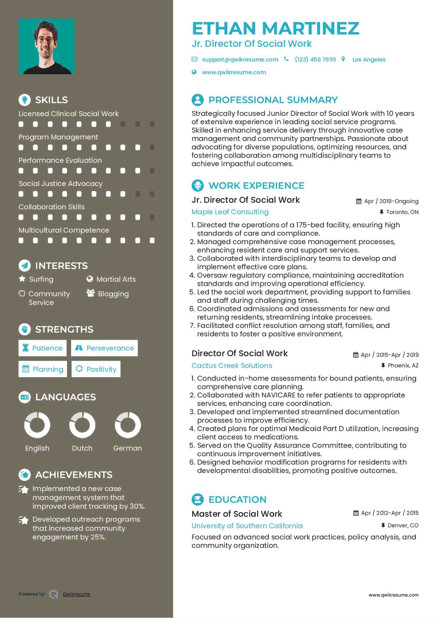 Jr. Director Of Social Work Resume Format