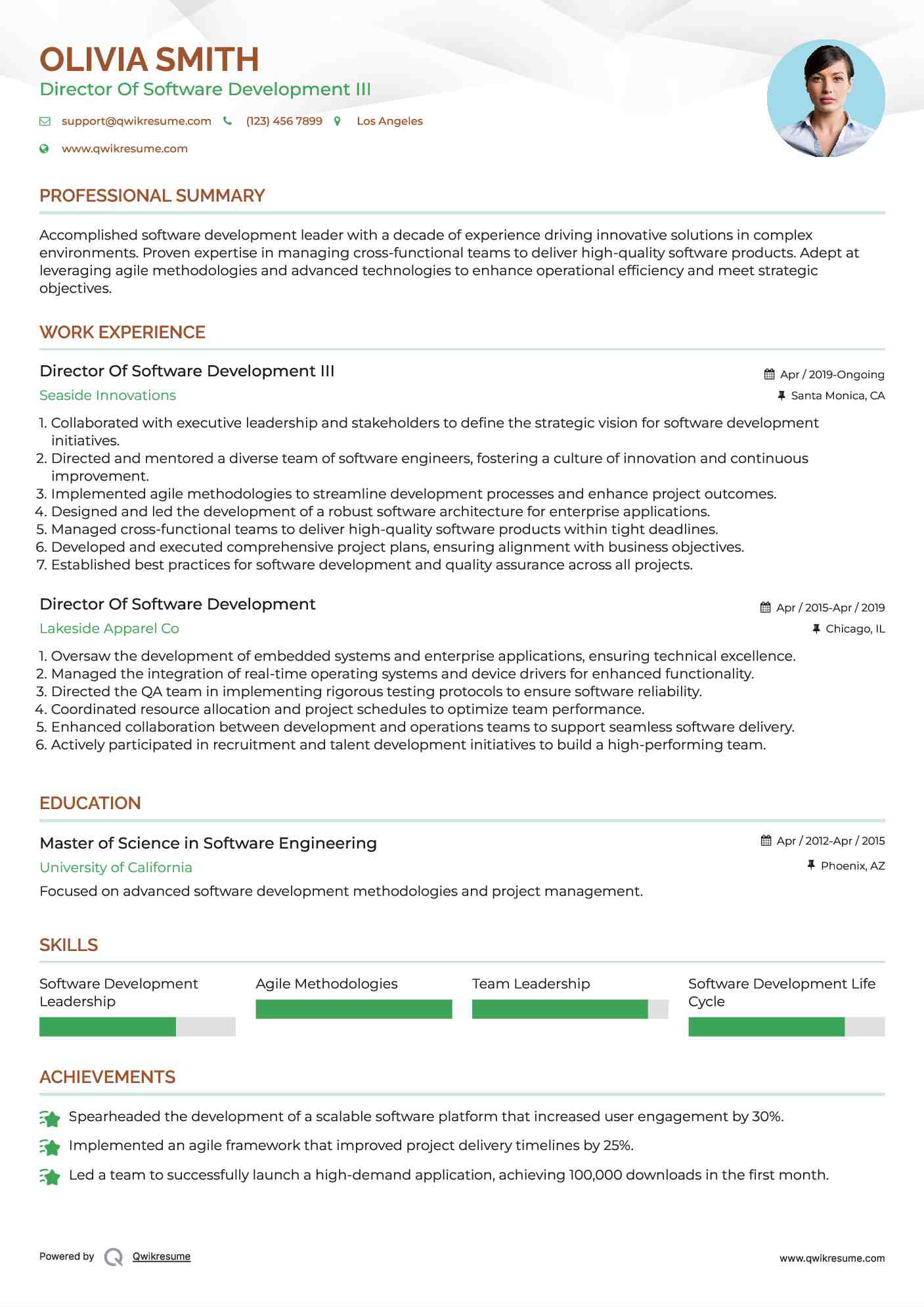 Director Of Software Development III Resume Format