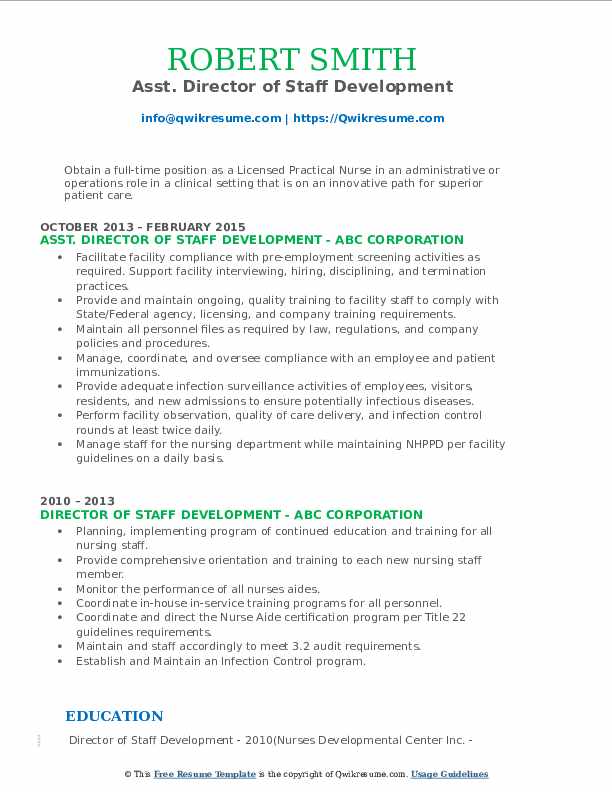 Director Of Staff Development Resume Samples QwikResume