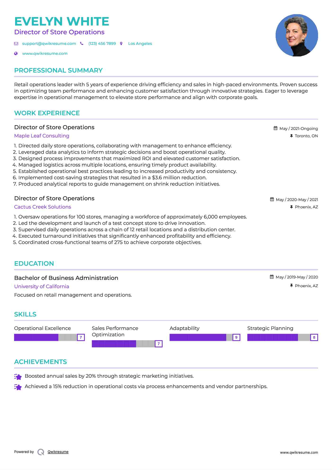 Director of Store Operations Resume Example