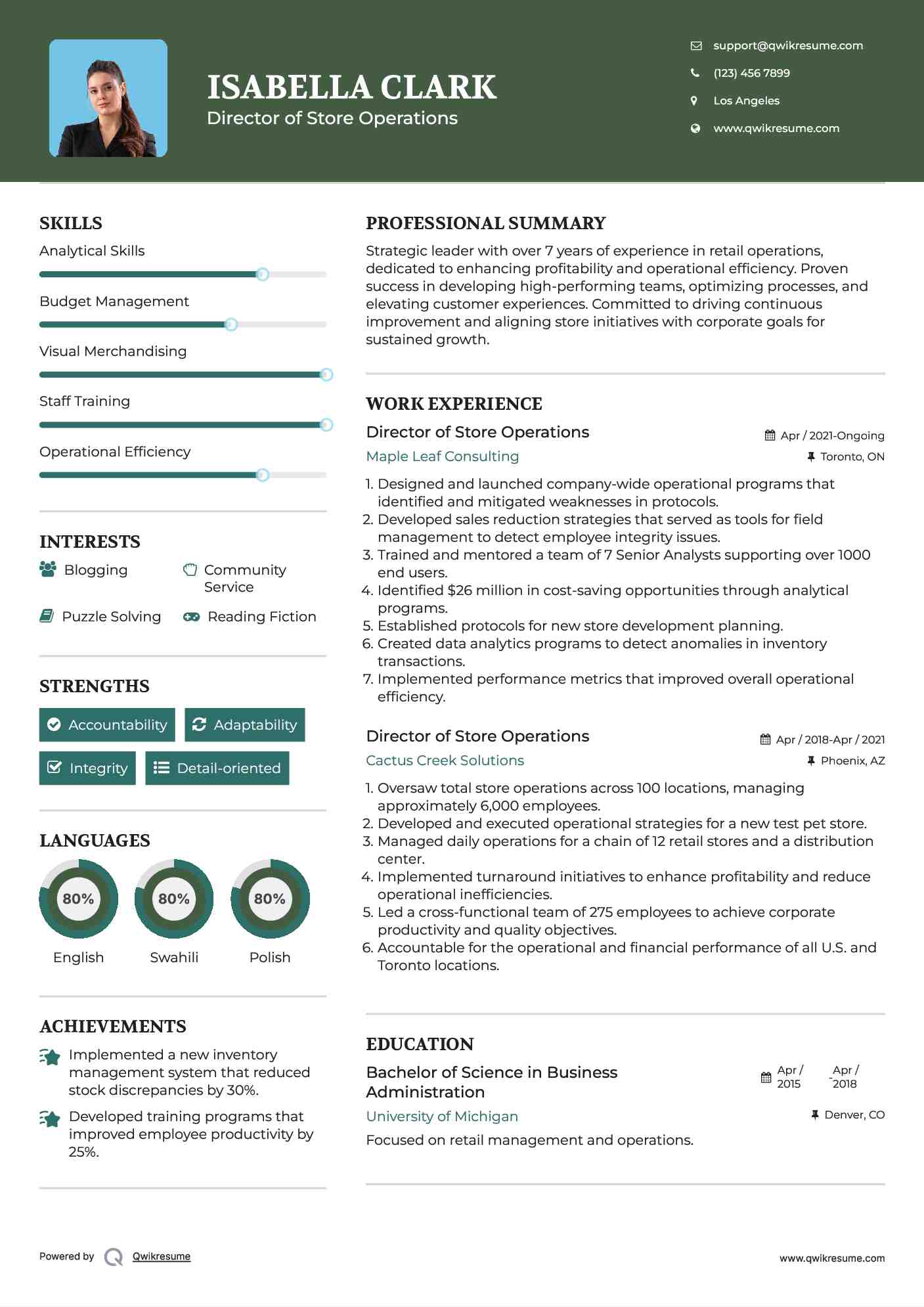 Director of Store Operations Resume Template