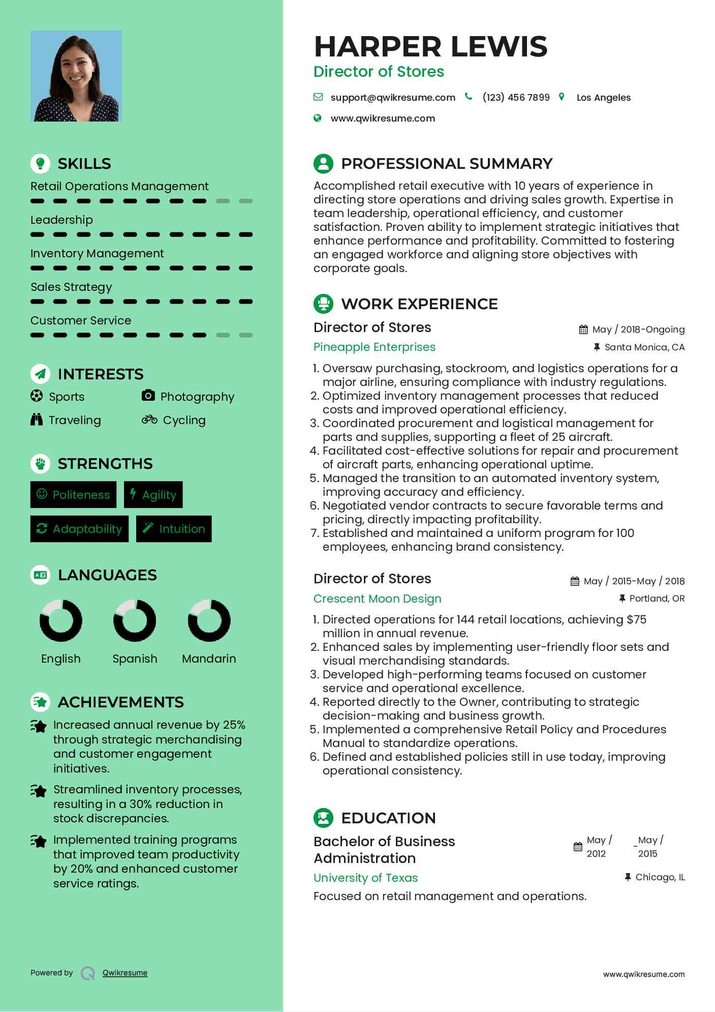Director of Stores Resume Template