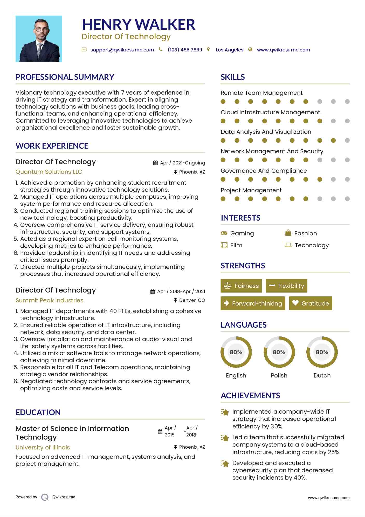 Director Of Technology Resume Format