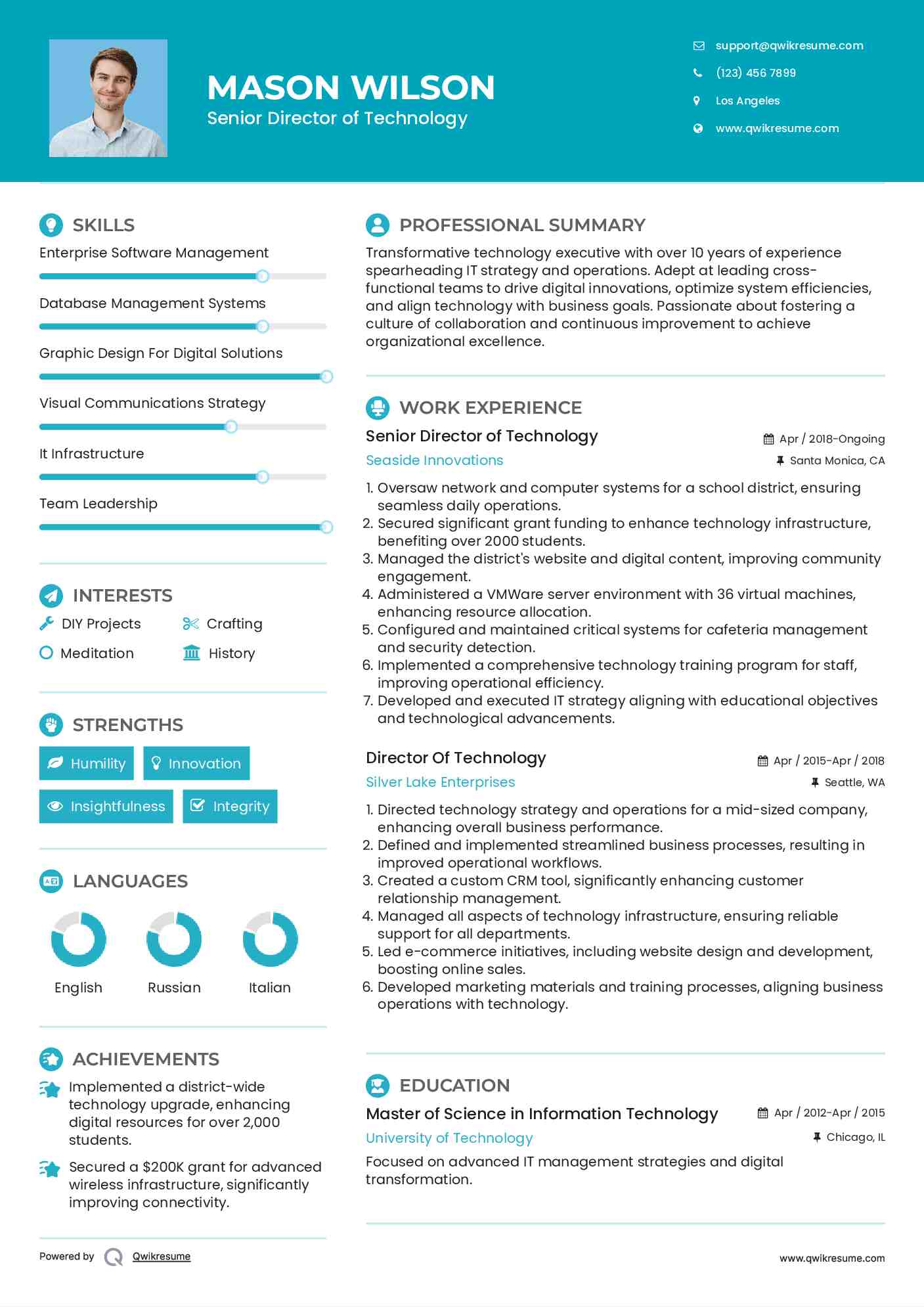 Senior Director of Technology Resume Example