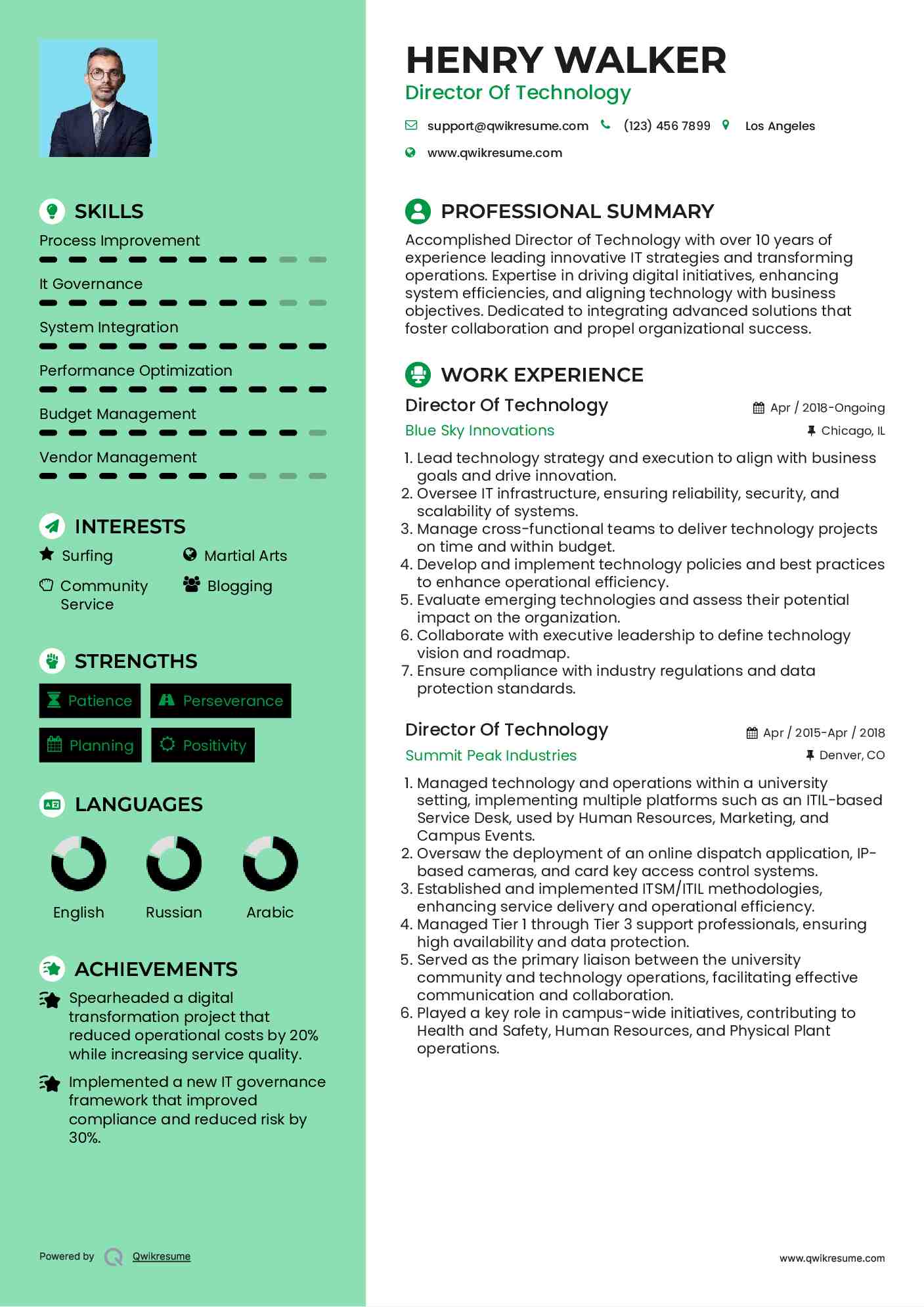 Director Of Technology Resume Model