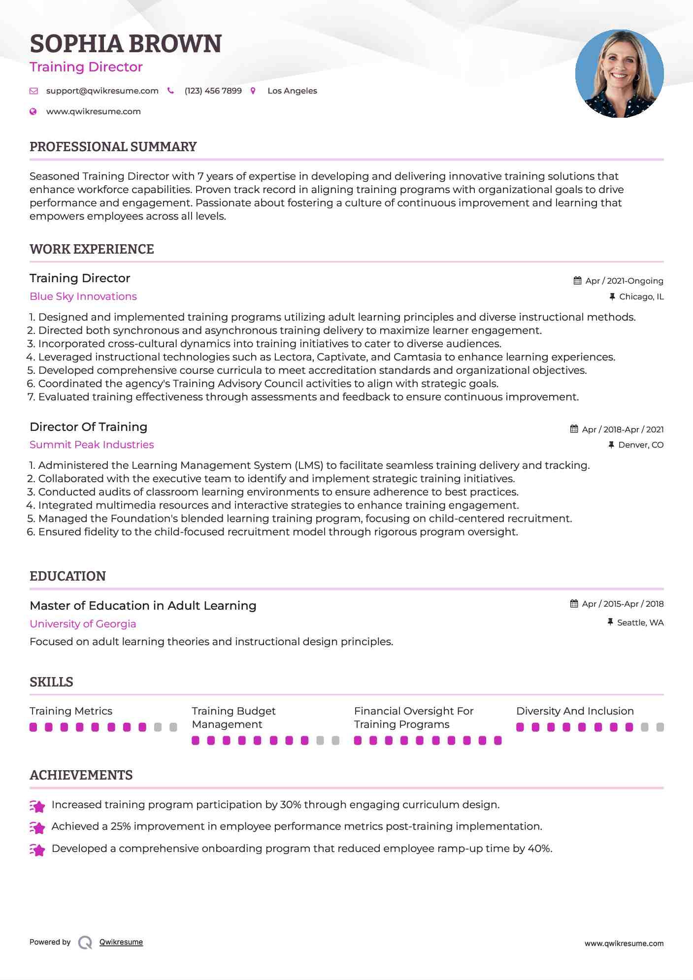 Training Director Resume Example