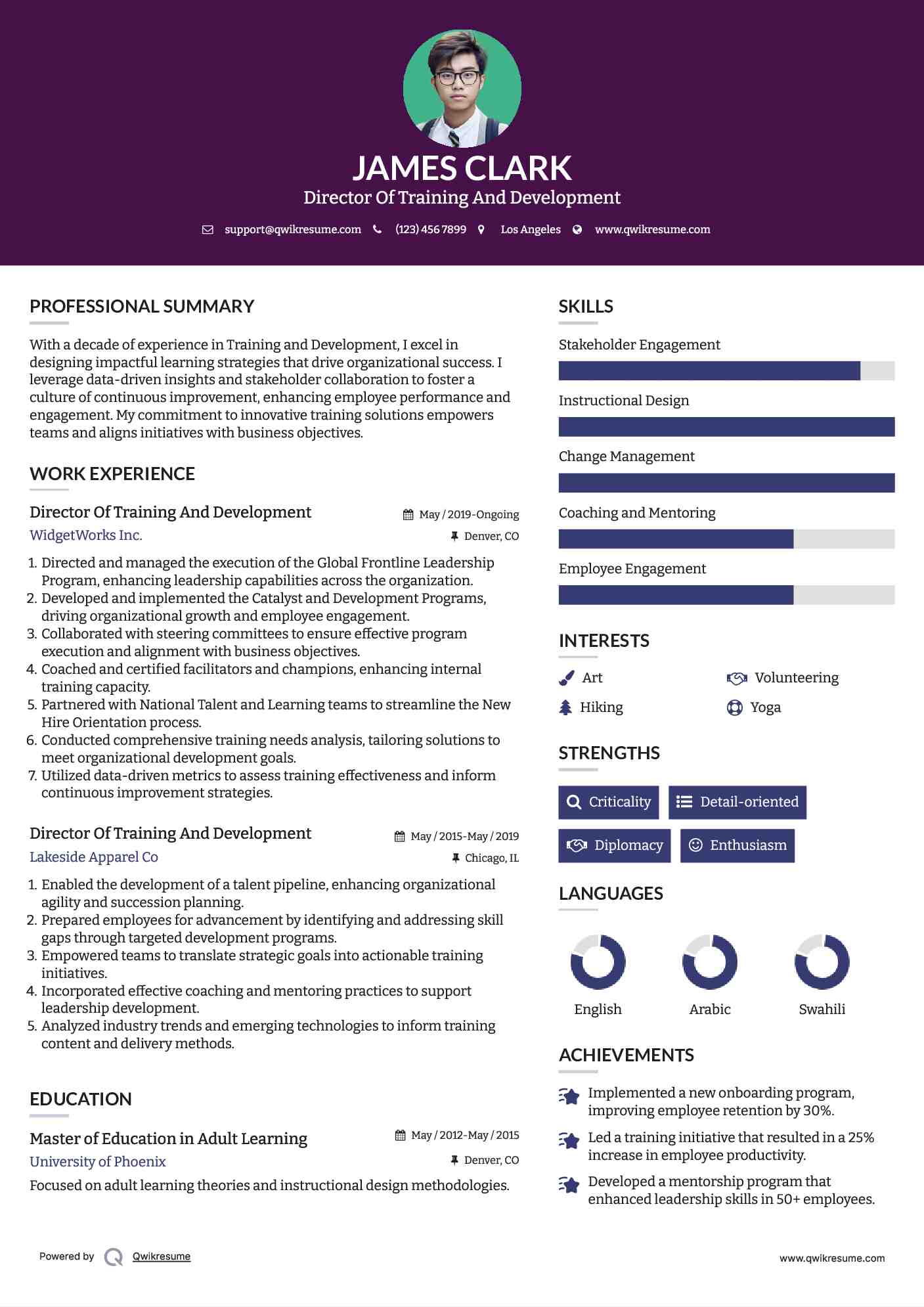 Director Of Training And Development Resume Example