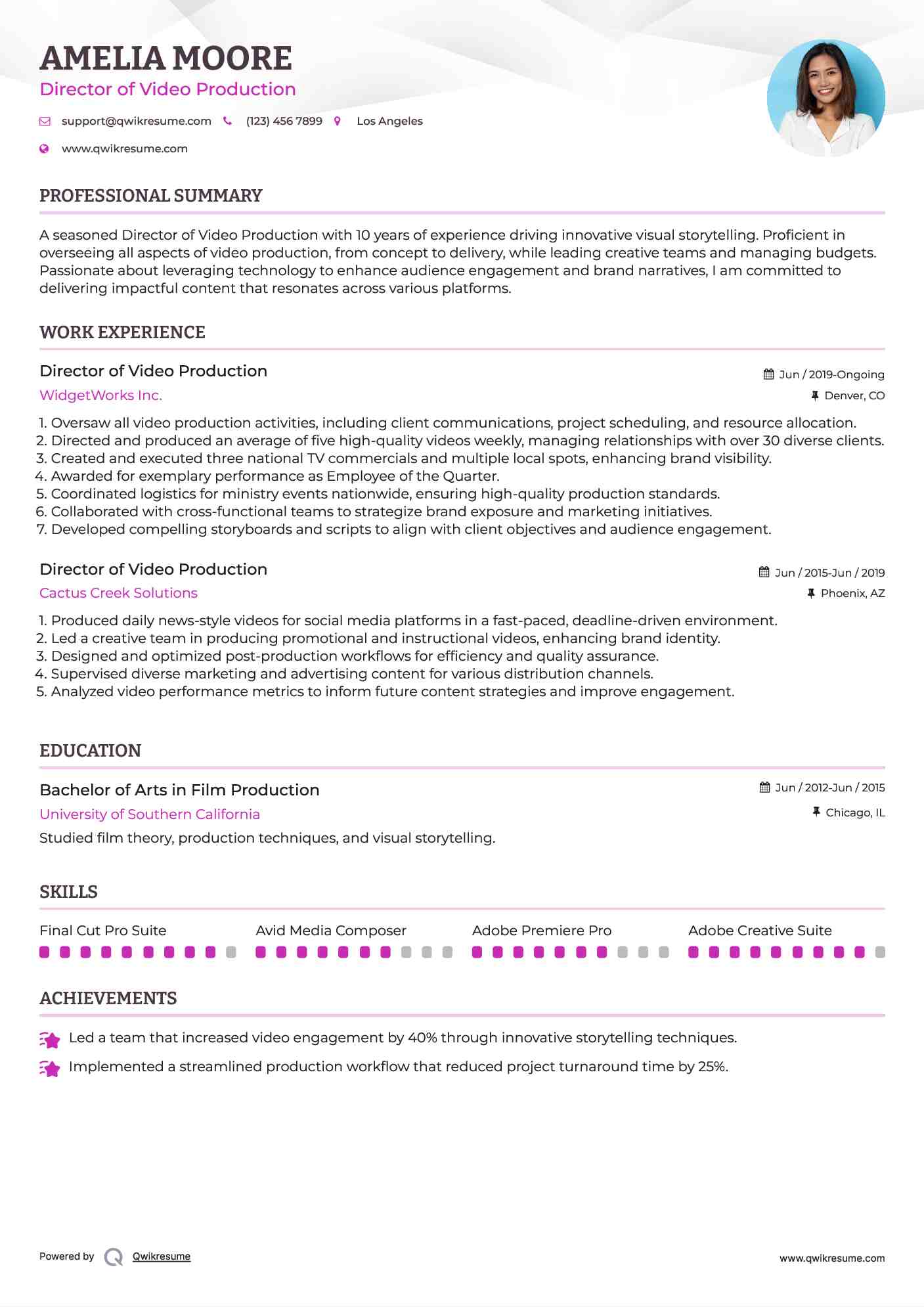 Director of Video Production Resume Template