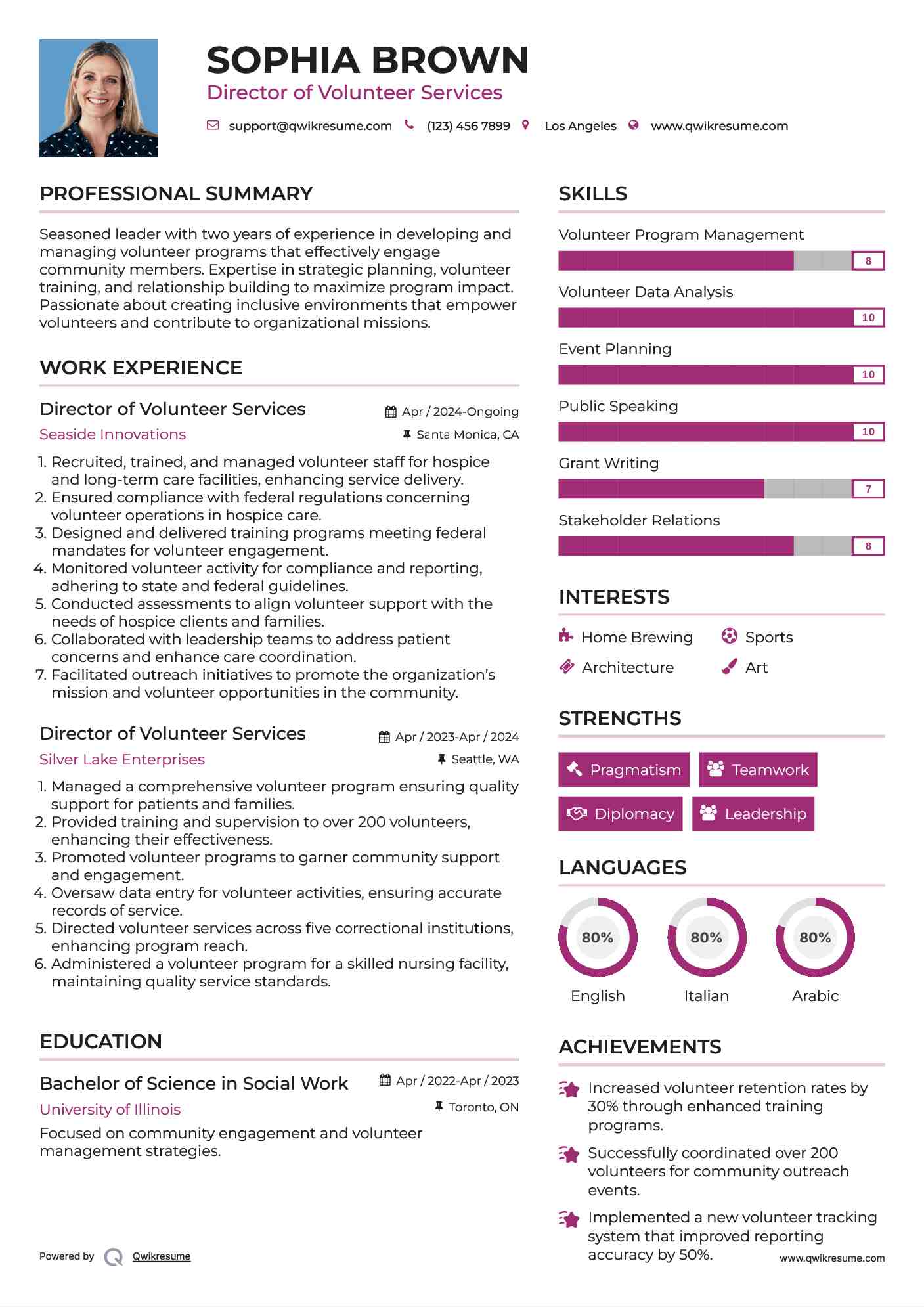 Director of Volunteer Services Resume Template