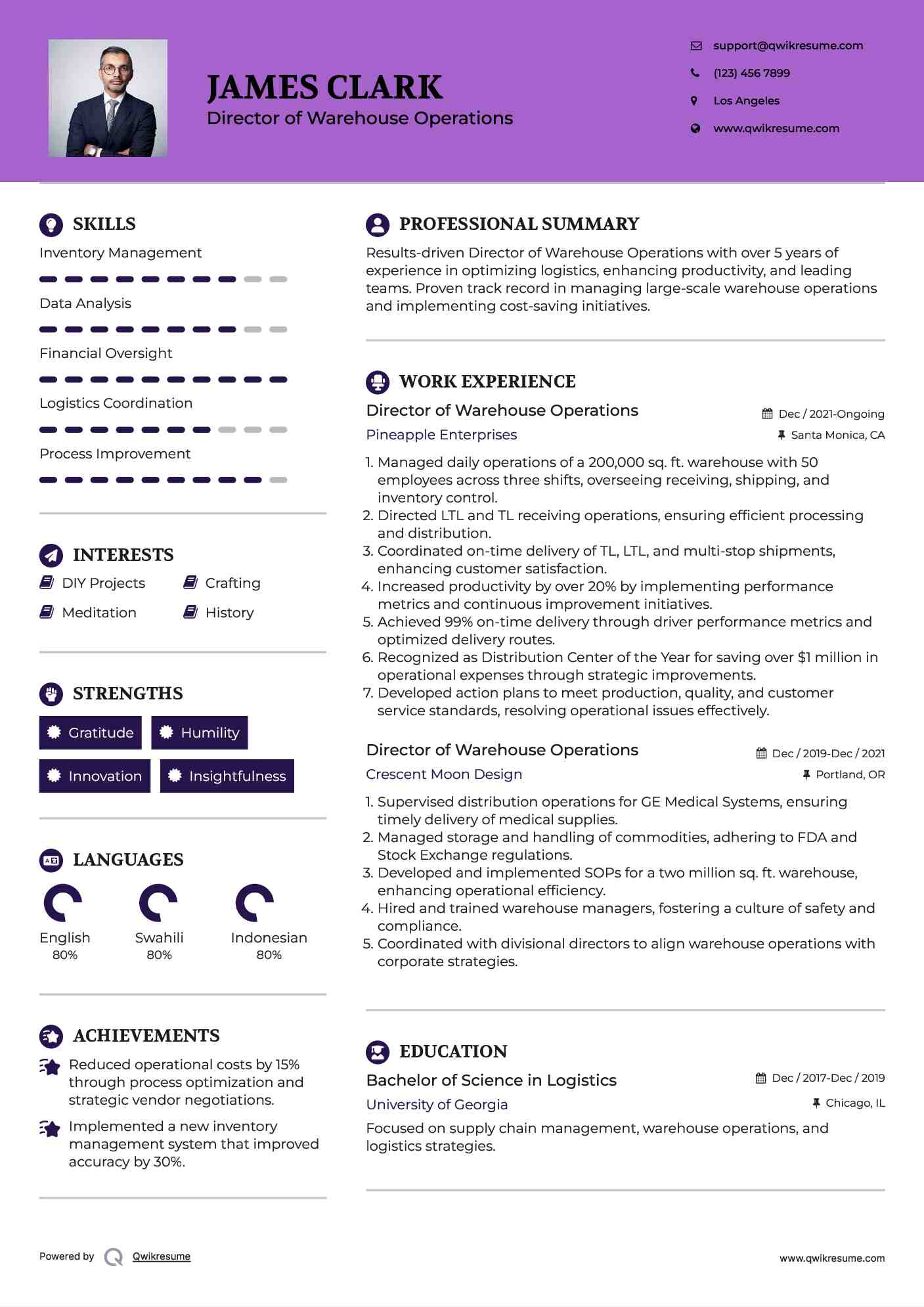 10  Director of Warehouse Operations Resume Samples Templates for 2025