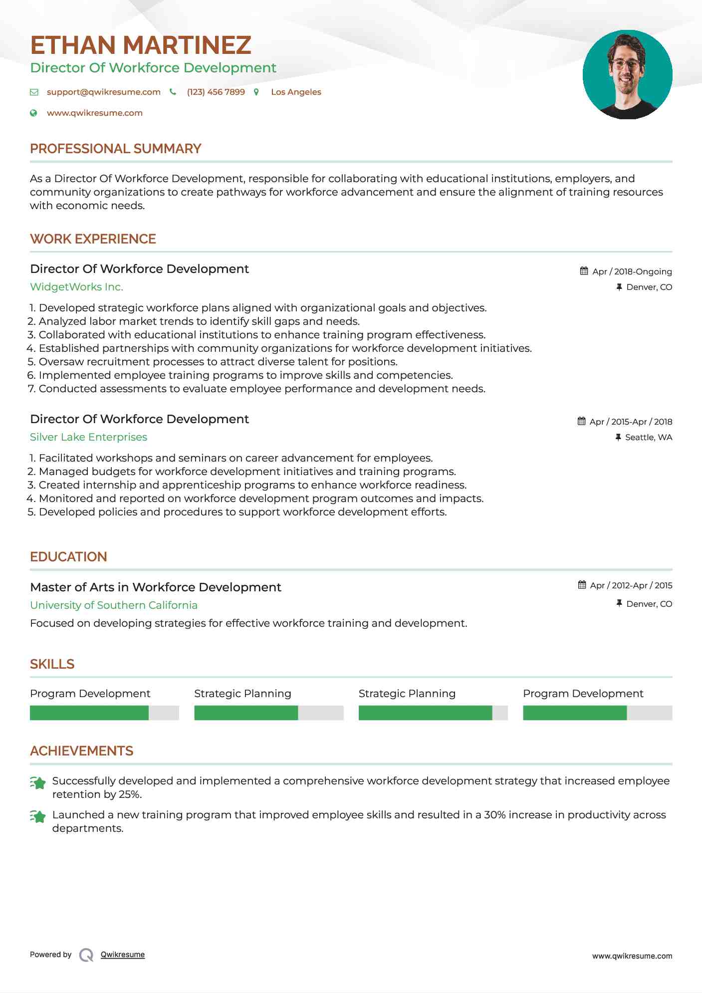 Director Of Workforce Development Resume Example