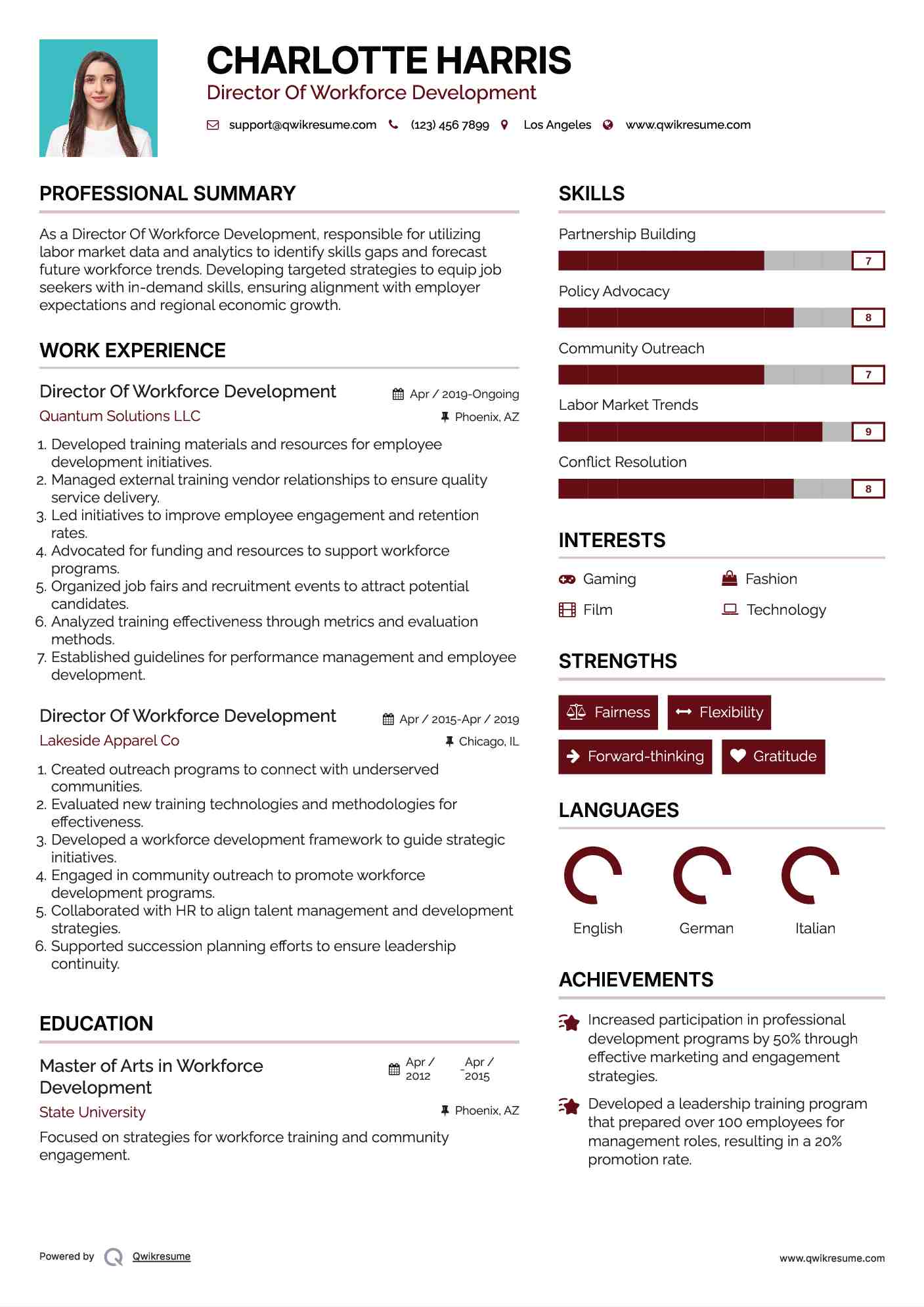 Director Of Workforce Development Resume Example
