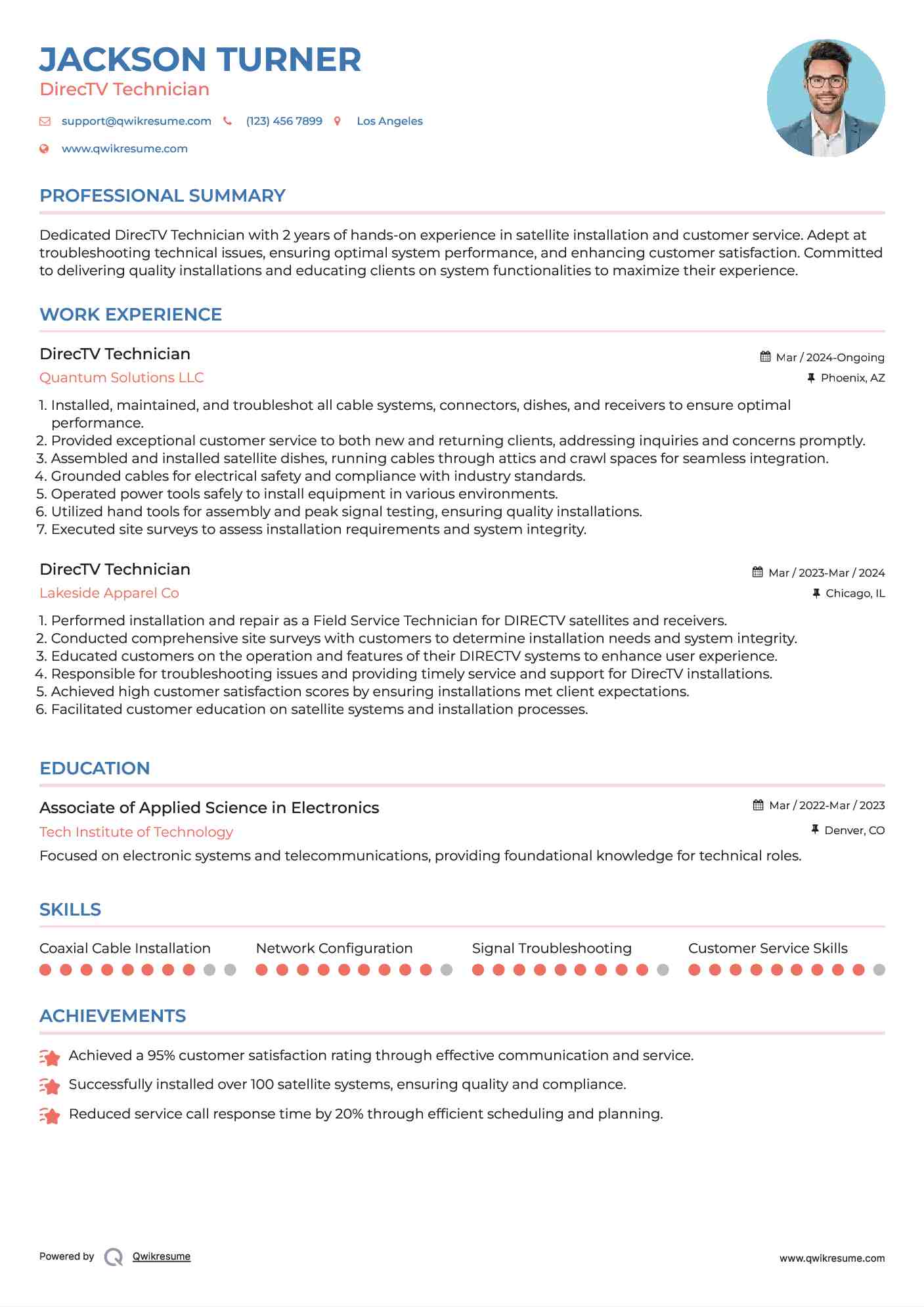 DirecTV Technician Resume Example