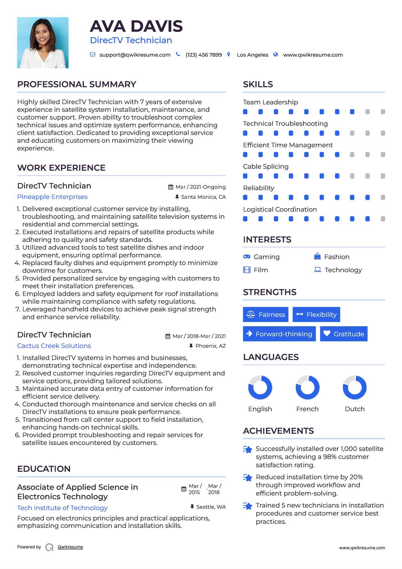 DirecTV Technician Resume Model