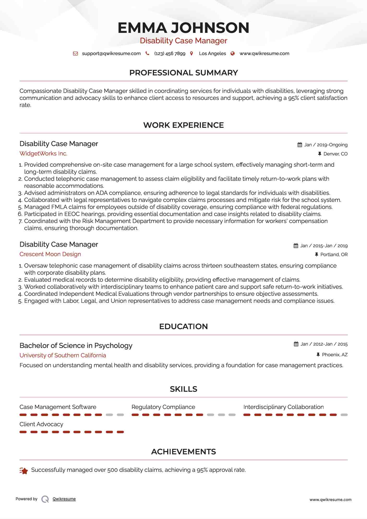 Disability Case Manager Resume Template