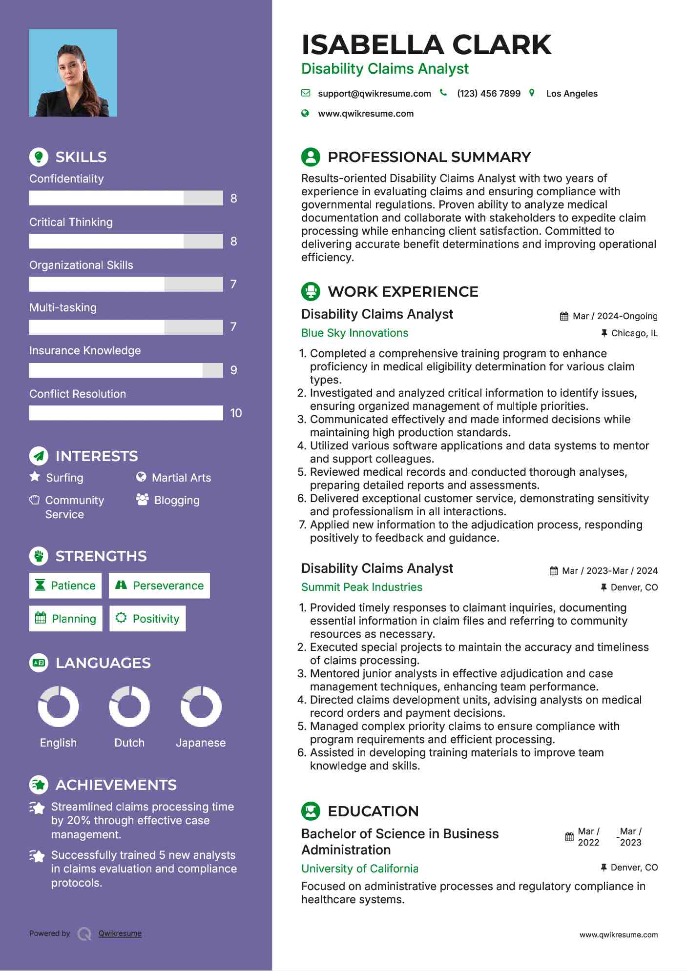 Disability Claims Analyst Resume Format