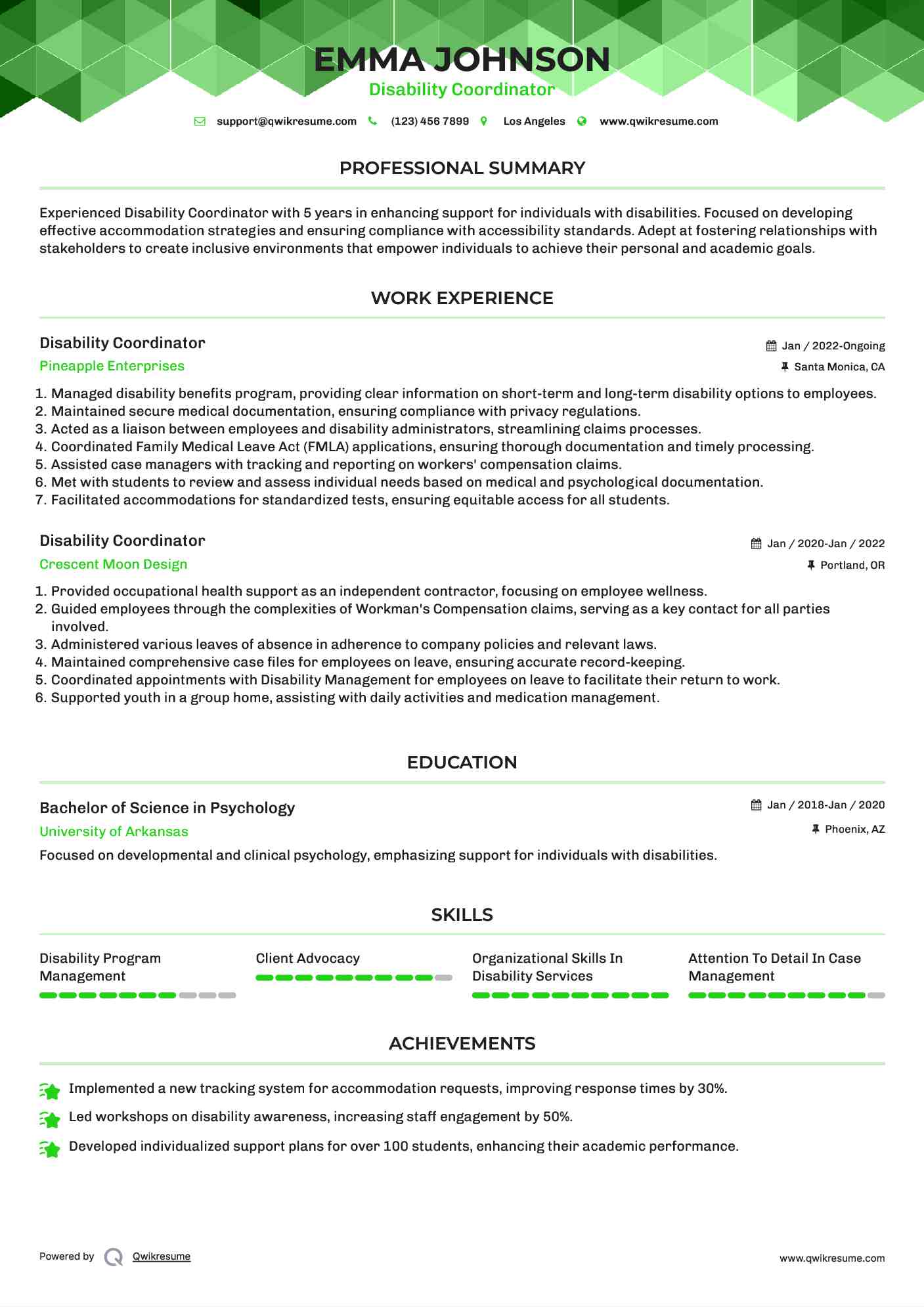 Disability Coordinator Resume Template