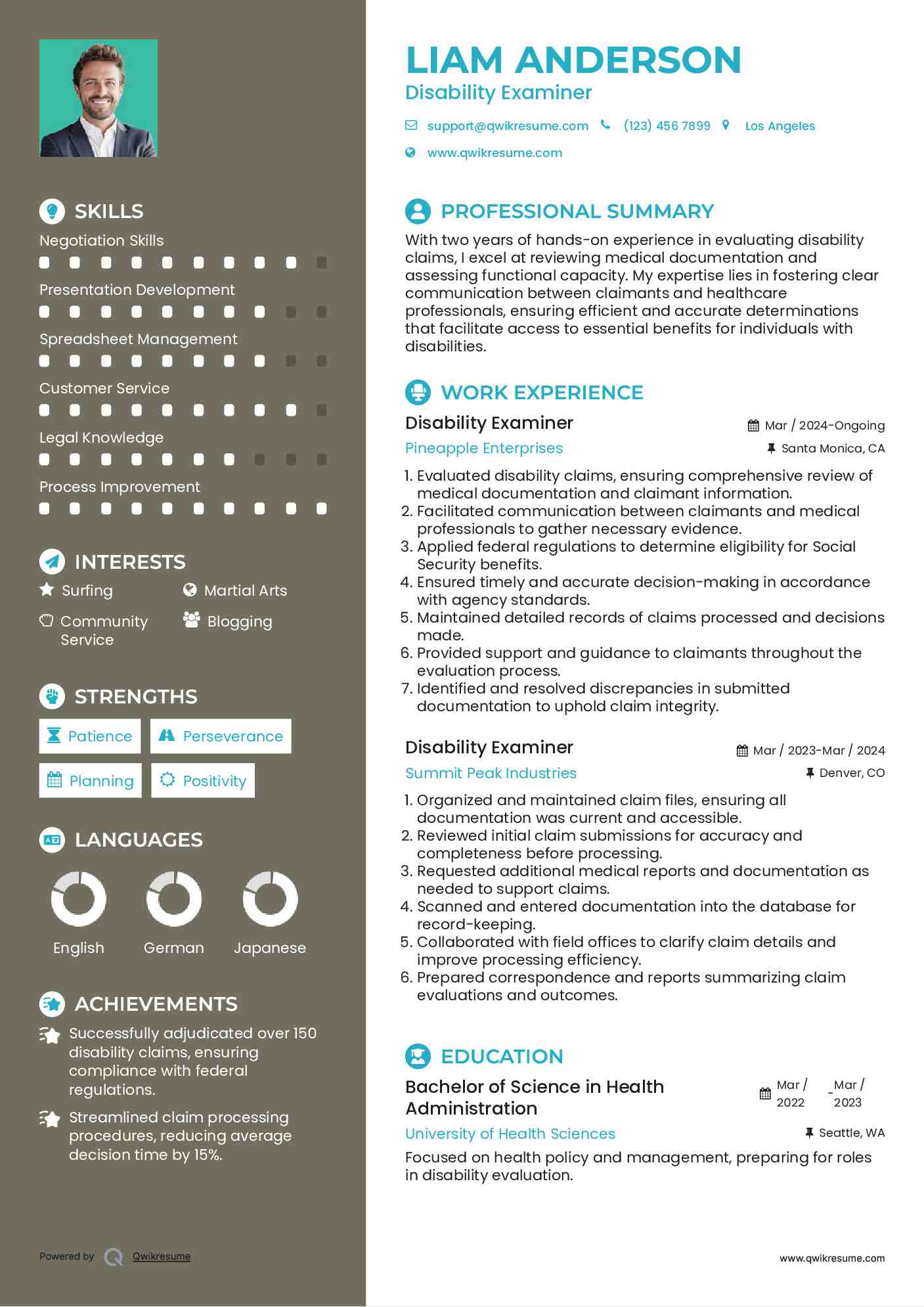 Disability Examiner Resume Format