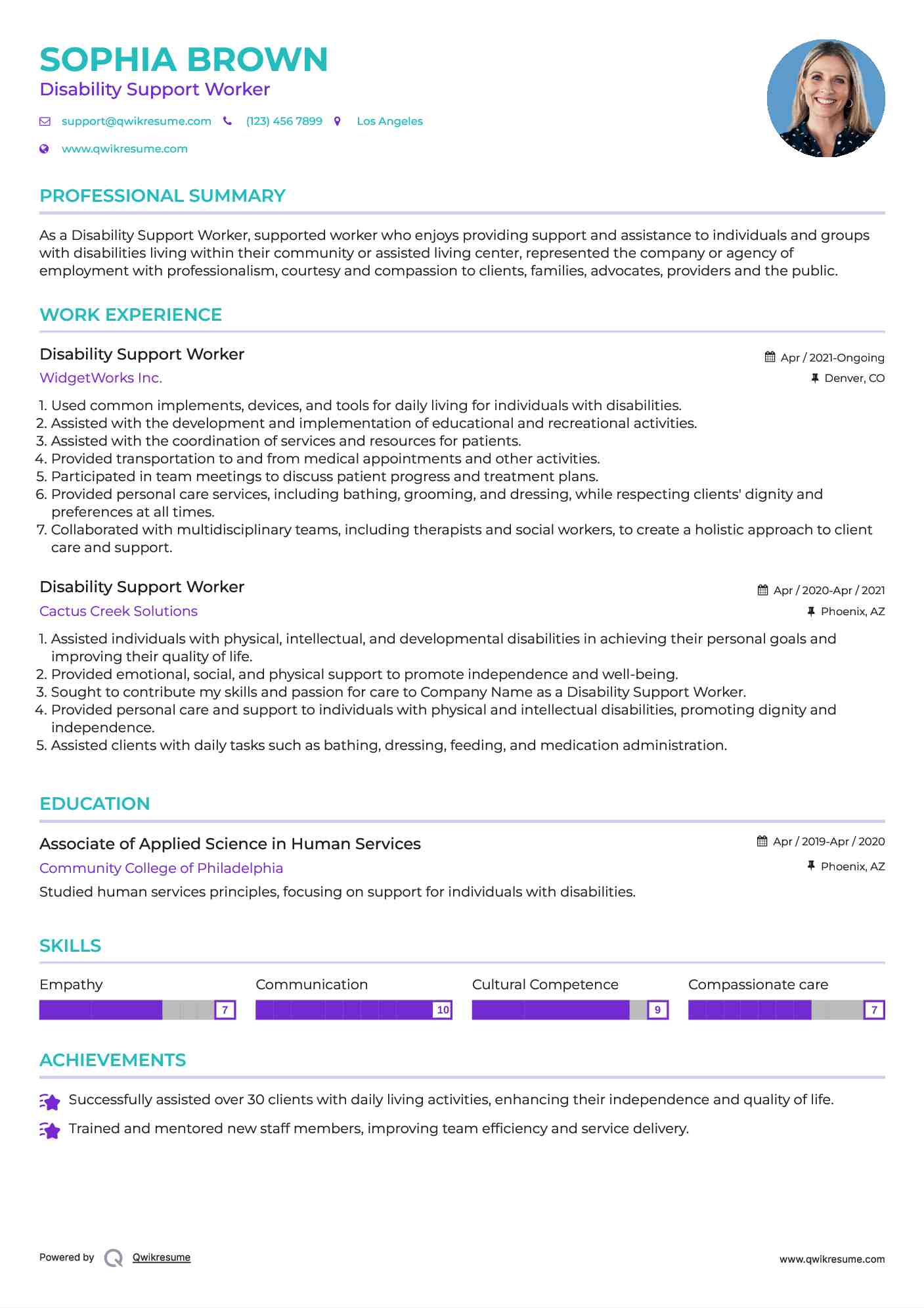 Disability Support Worker Resume Template
