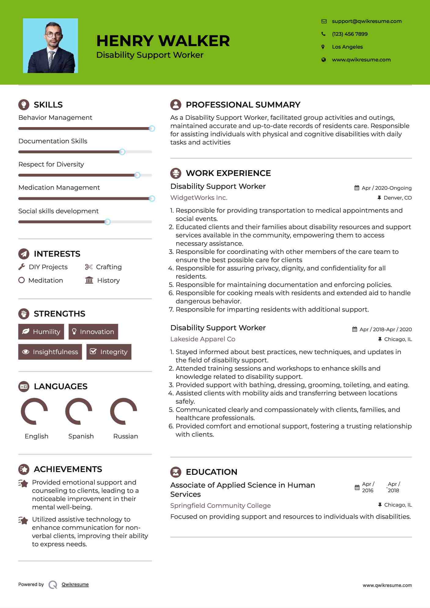 Disability Support Worker Resume Template