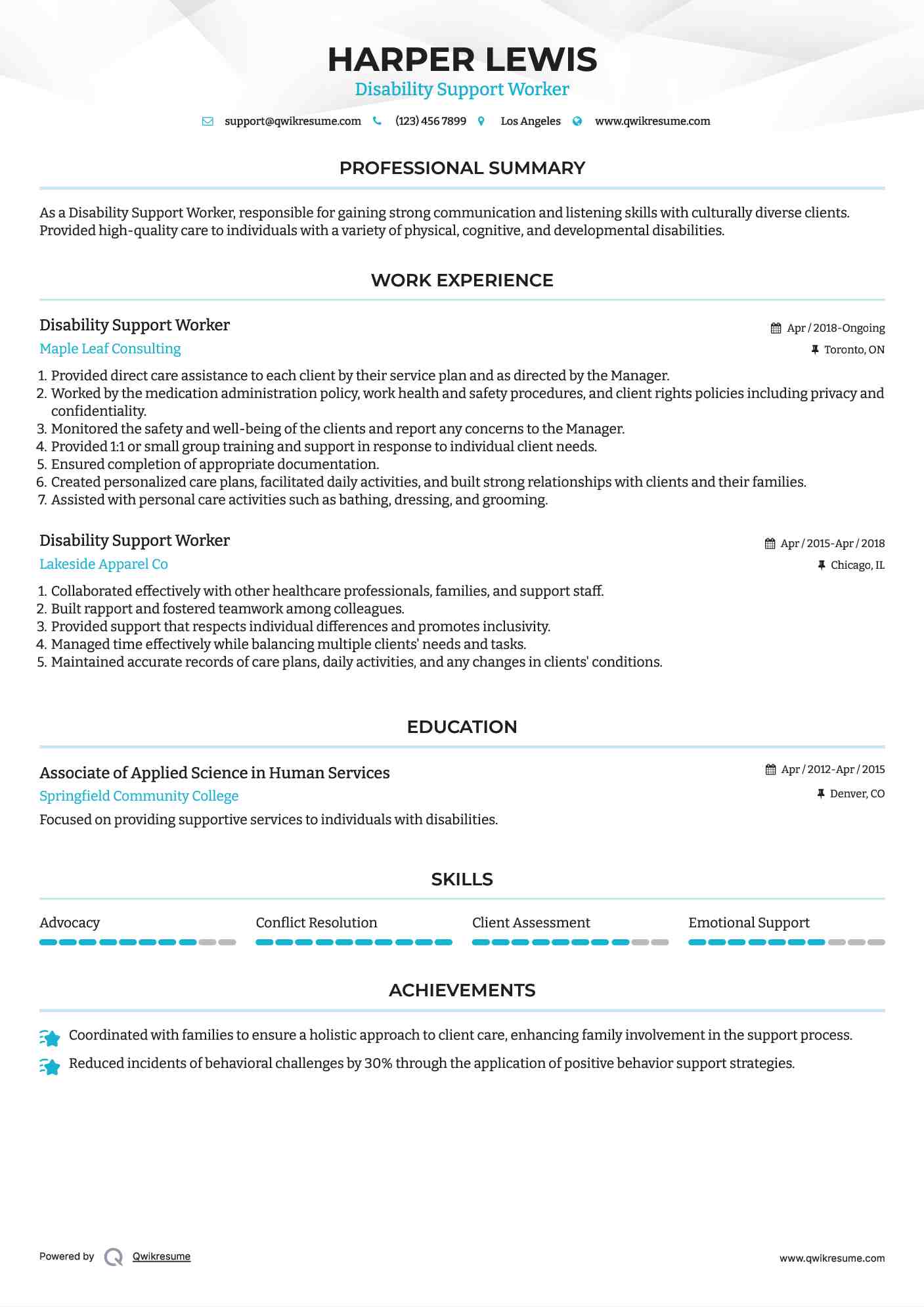 Disability Support Worker Resume Format